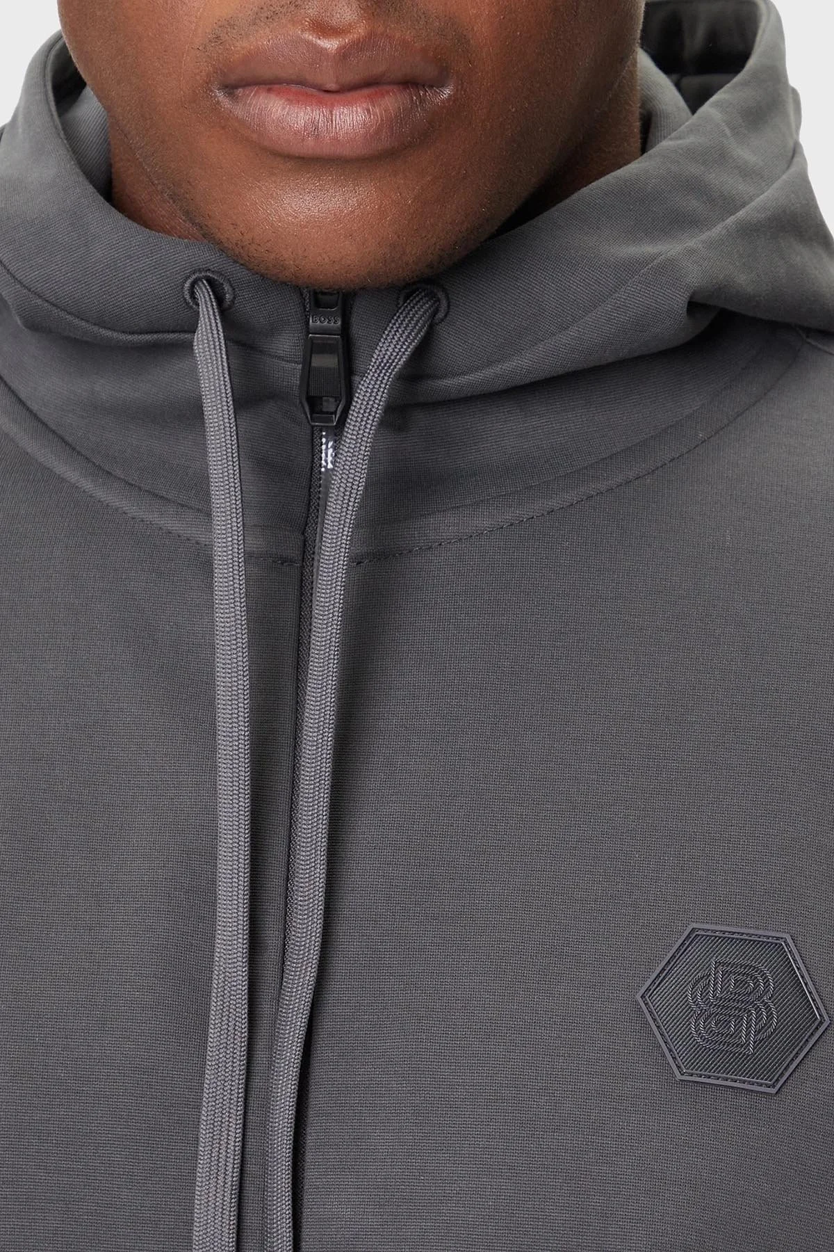 Boss Pamuklu Relaxed Fit Kapüşonlu Fermuarlı Erkek Sweat 50545581 027 KOYU GRİ - 4