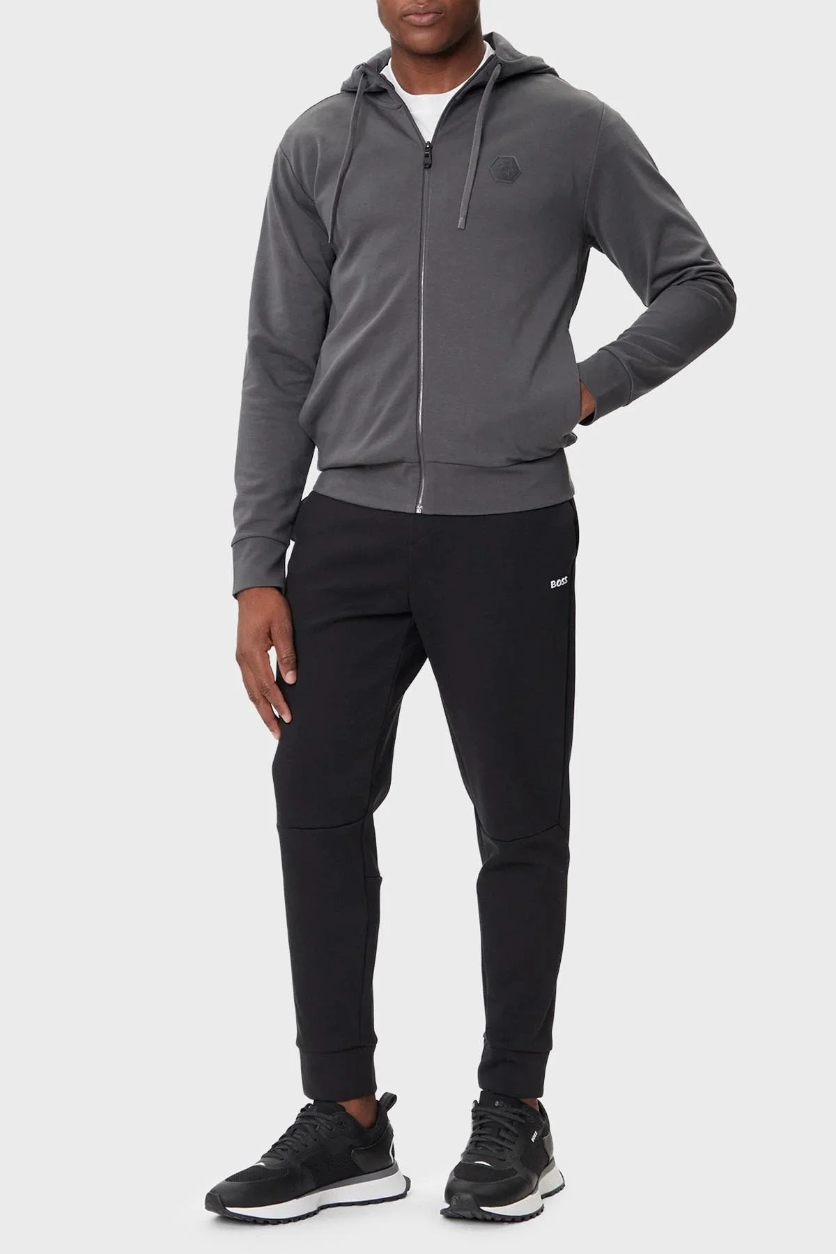 Boss Pamuklu Relaxed Fit Kapüşonlu Fermuarlı Erkek Sweat 50545581 027 KOYU GRİ - 2