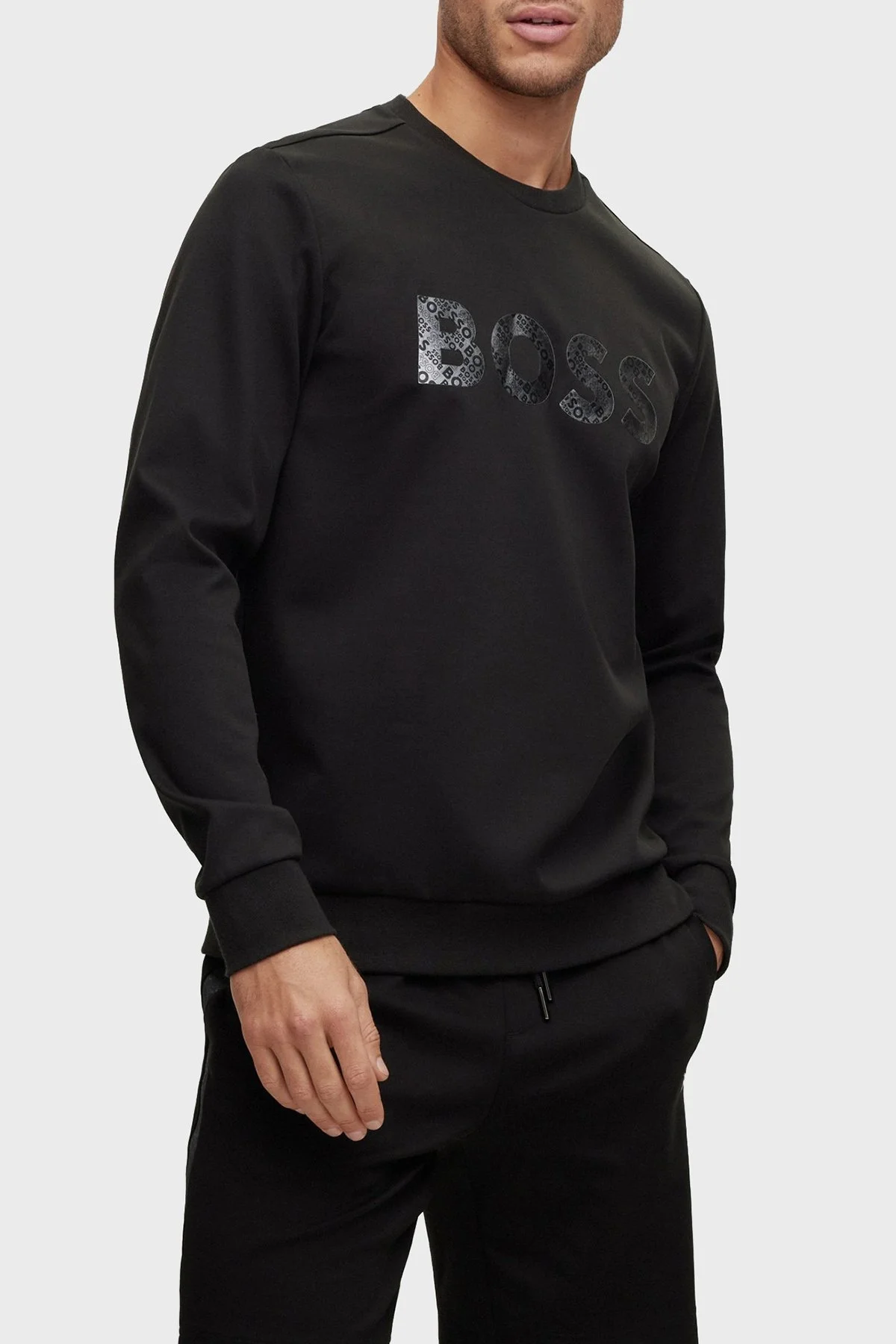 Boss Pamuklu Relaxed Fit Sıfır Yaka Erkek Sweat 50486838 001 SİYAH - 1