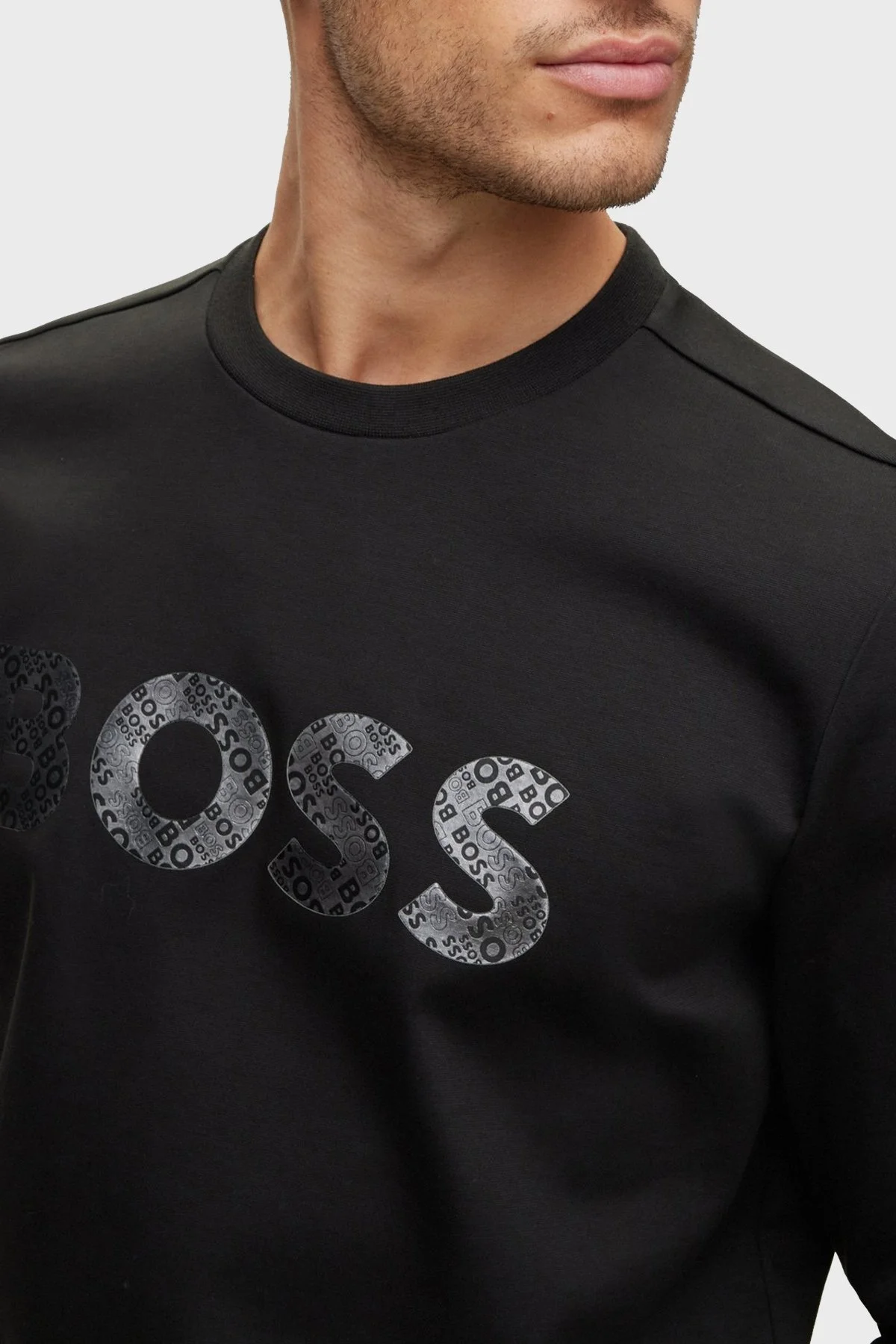 Boss Pamuklu Relaxed Fit Sıfır Yaka Erkek Sweat 50486838 001 SİYAH - 4