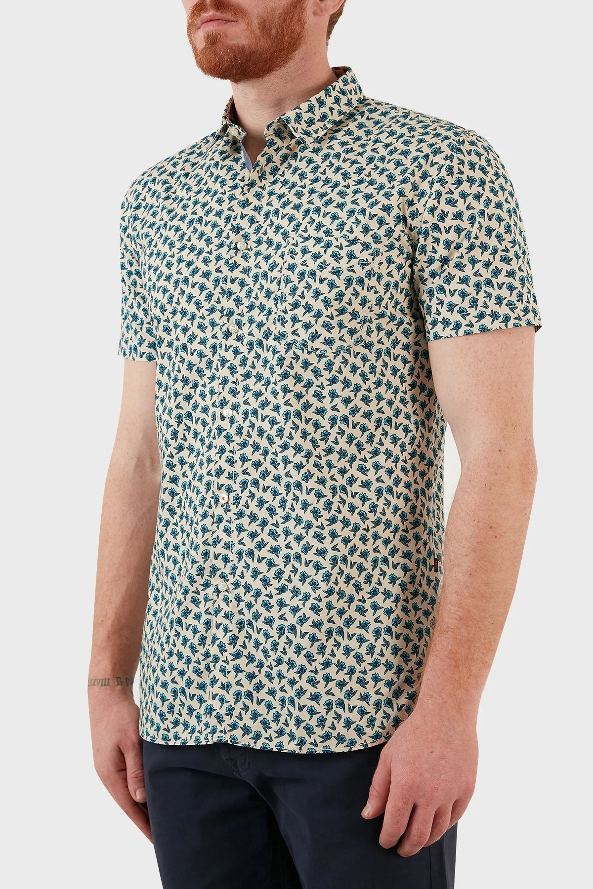 Boss Pamuklu Slim Fit Desenli Erkek Gömlek 50467446 132 MAVİ-BEJ - 3