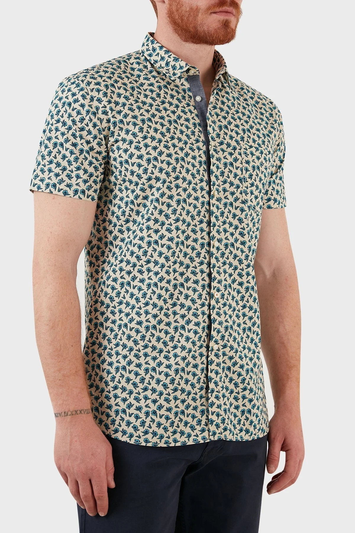 Boss Pamuklu Slim Fit Desenli Erkek Gömlek 50467446 132 MAVİ-BEJ - 4