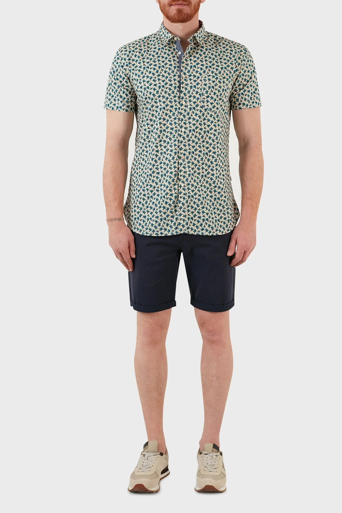 Boss Pamuklu Slim Fit Desenli Erkek Gömlek 50467446 132 MAVİ-BEJ - 5