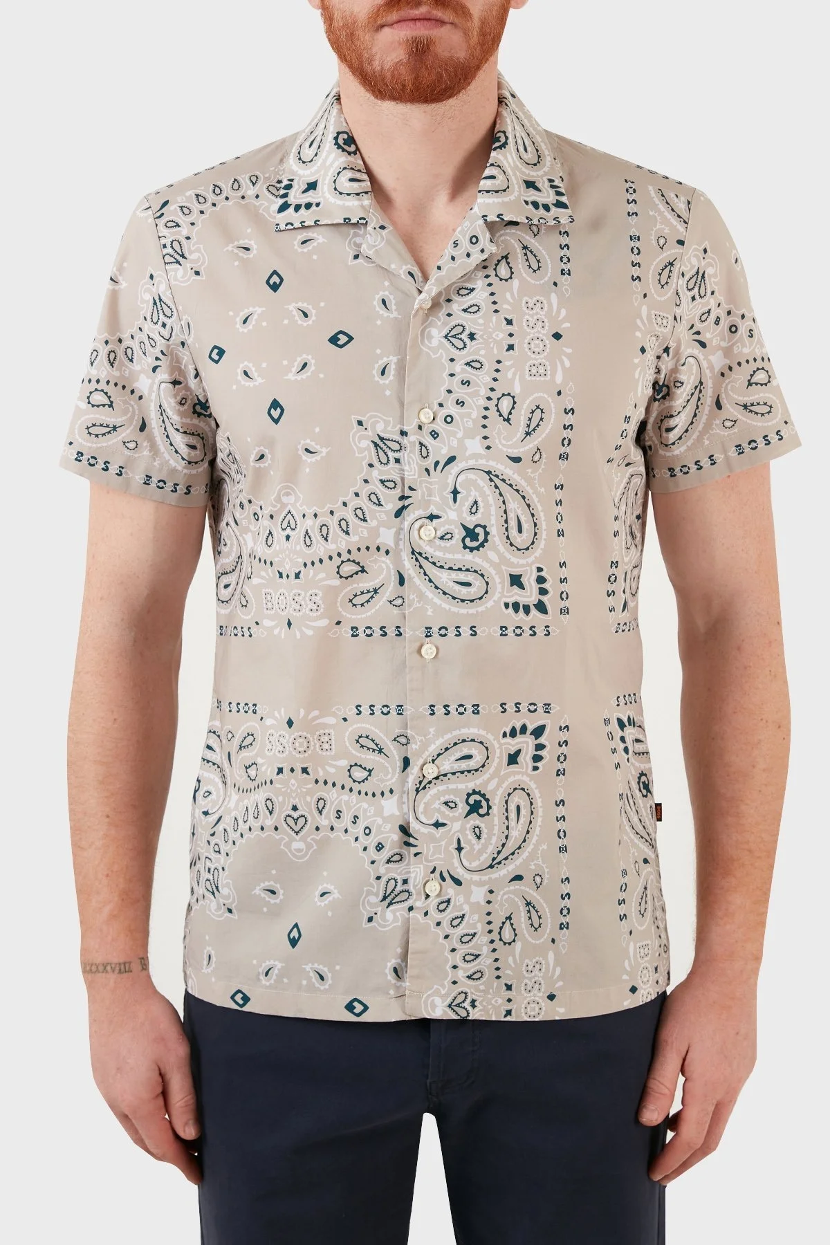 Boss Pamuklu Slim Fit Desenli Erkek Gömlek 50467535 271 BEJ - 1