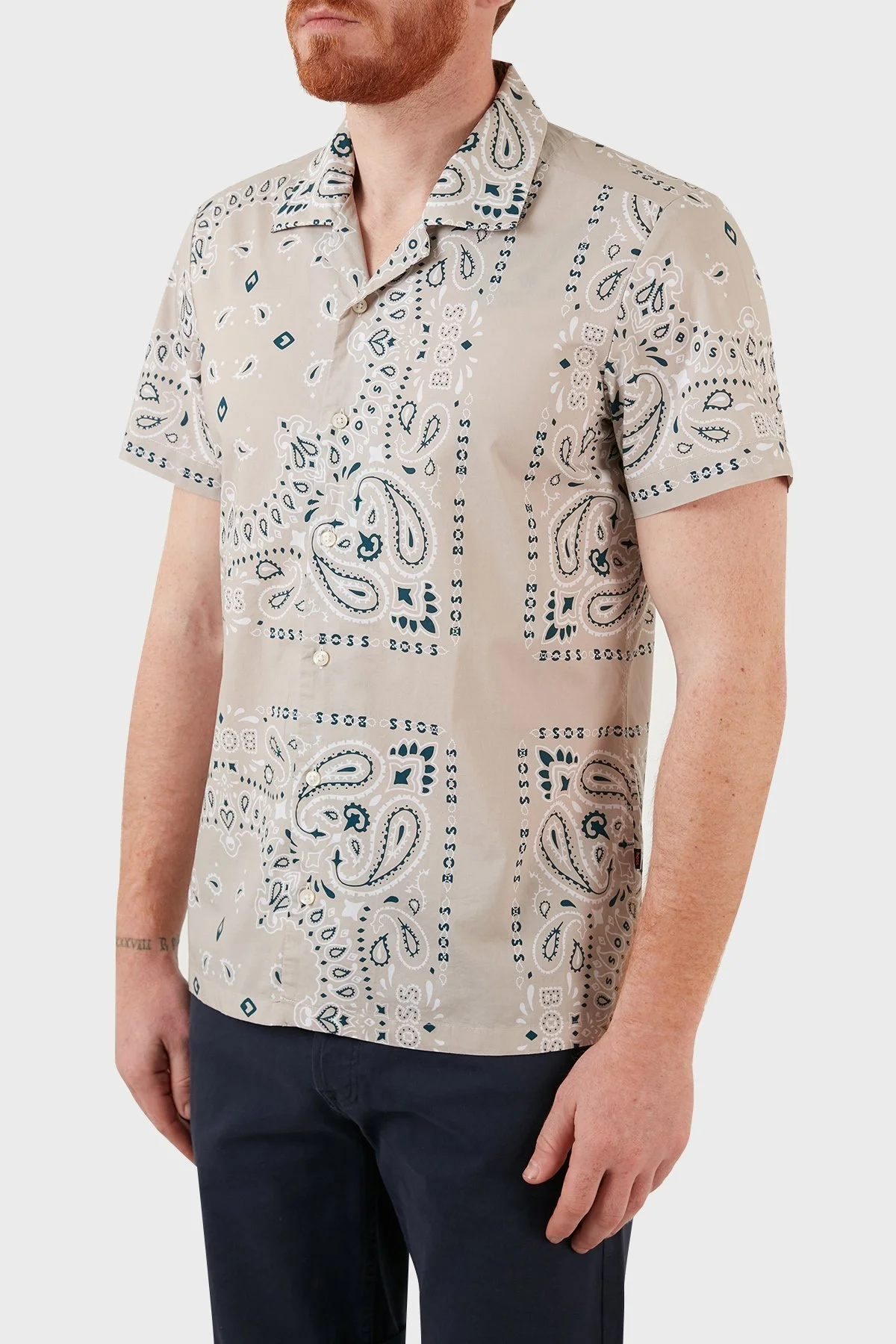 Boss Pamuklu Slim Fit Desenli Erkek Gömlek 50467535 271 BEJ - 3