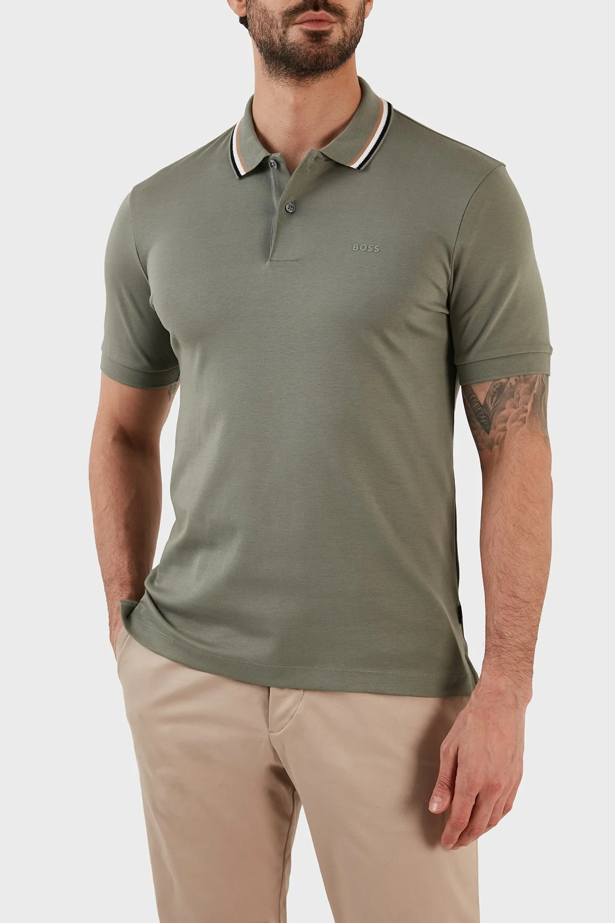 Boss Pamuklu Slim Fit Düğmeli Erkek Polo T Shirt 50469360 343 AÇIK YEŞİL - 3