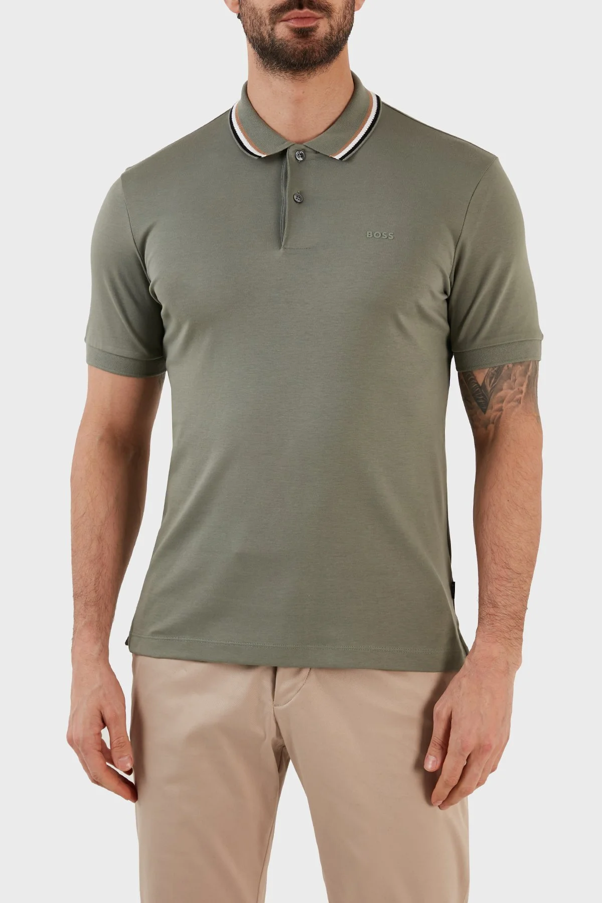 Boss Pamuklu Slim Fit Düğmeli Erkek Polo T Shirt 50469360 343 AÇIK YEŞİL - 1