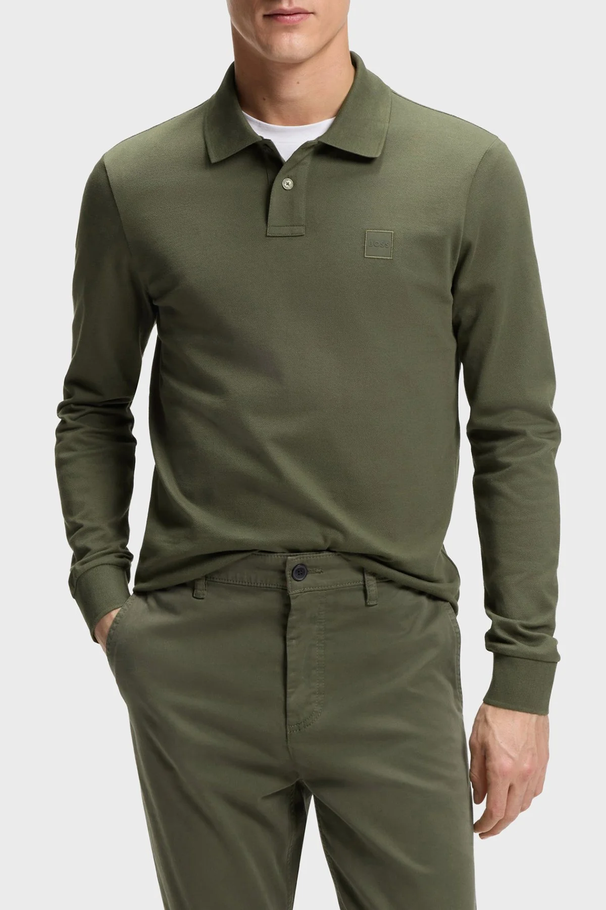 Boss Pamuklu Slim Fit Düğmeli Erkek Polo Yaka Sweat 50507704 325 Haki - 1