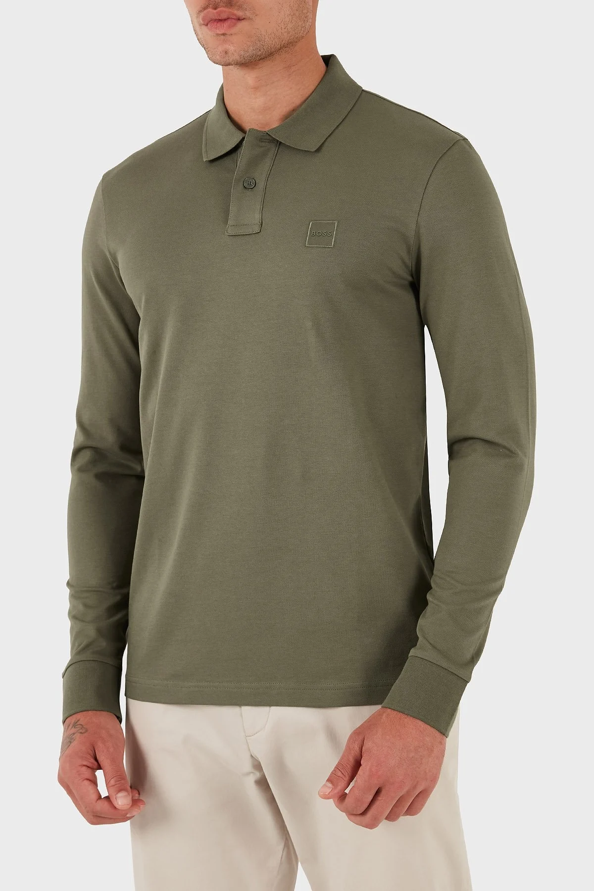 Boss Pamuklu Slim Fit Düğmeli Erkek Polo Yaka Sweat 50507704 342 HAKİ - 4