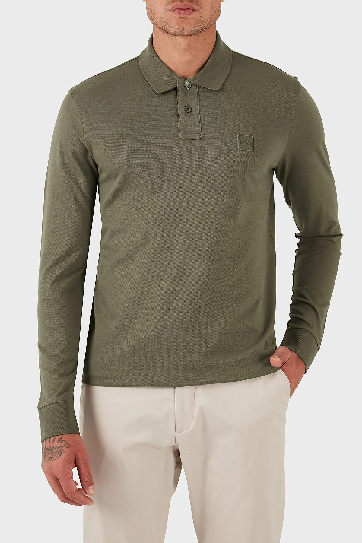 Boss Pamuklu Slim Fit Düğmeli Erkek Polo Yaka Sweat 50507704 342 HAKİ - 1