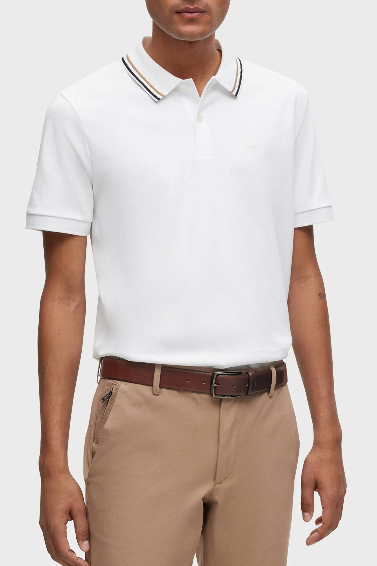 Boss Pamuklu Slim Fit Düğmeli Erkek Polo Yaka T Shirt 50469360 100 BEYAZ - 1