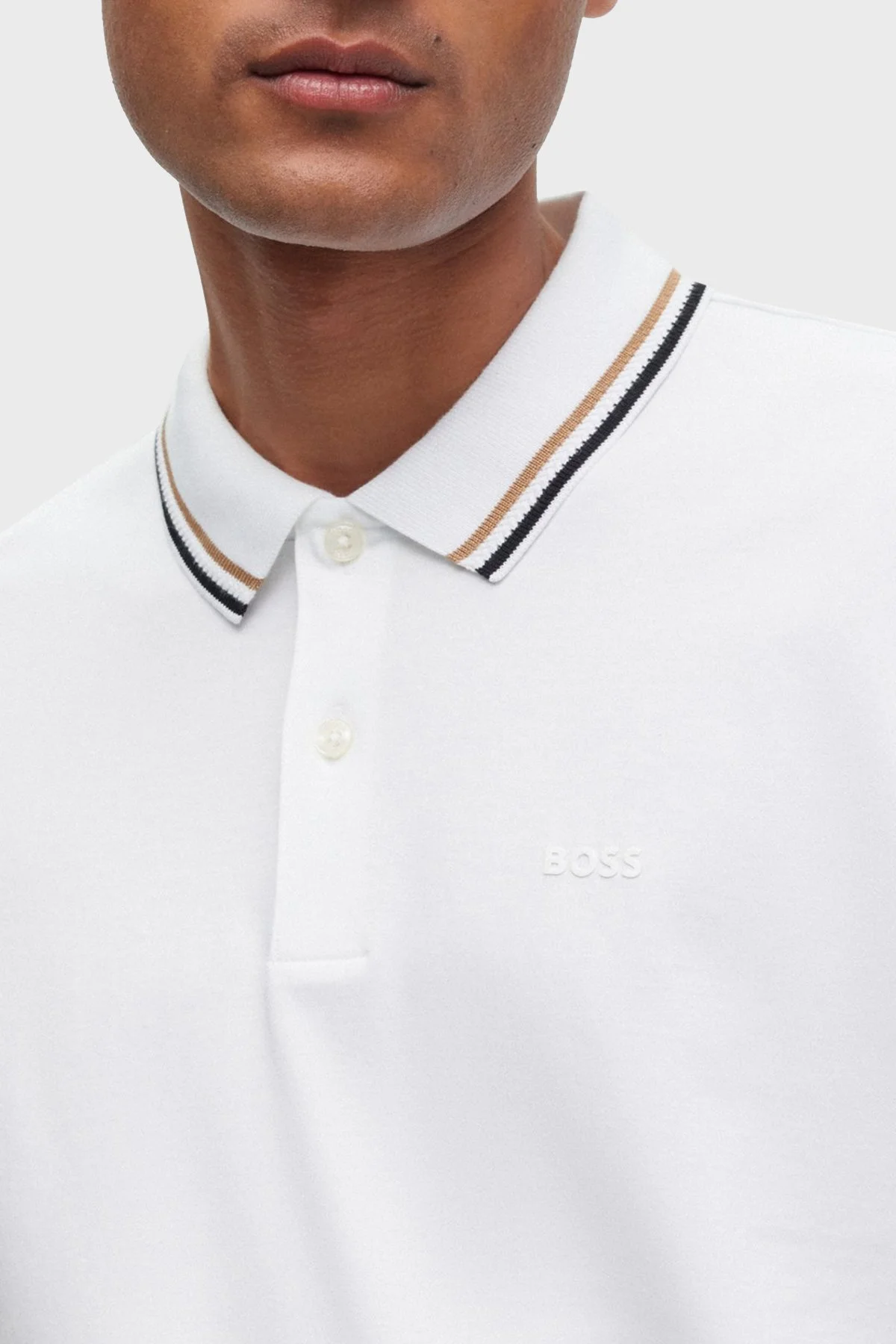Boss Pamuklu Slim Fit Düğmeli Erkek Polo Yaka T Shirt 50469360 100 BEYAZ - 3
