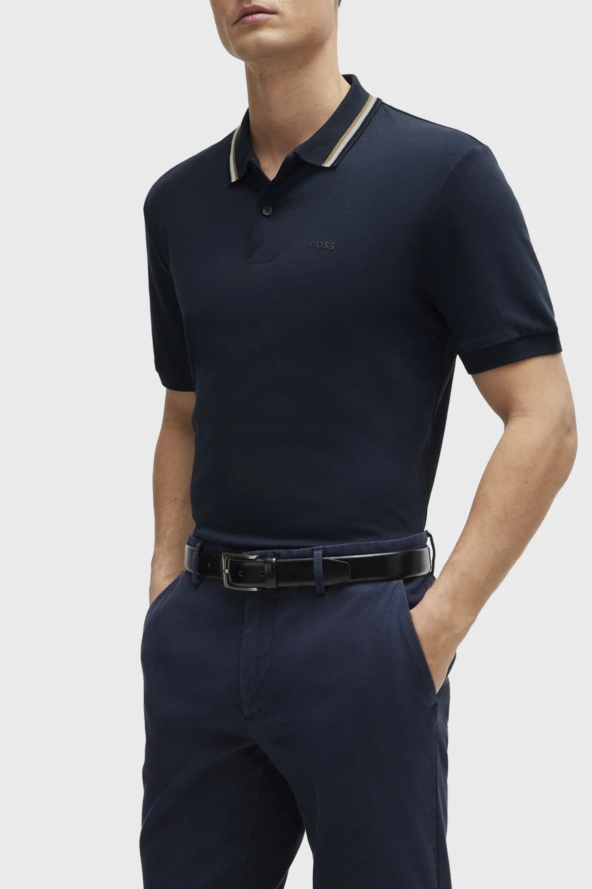 Boss Pamuklu Slim Fit Düğmeli Erkek Polo Yaka T Shirt 50469360 404 LACİVERT - 1