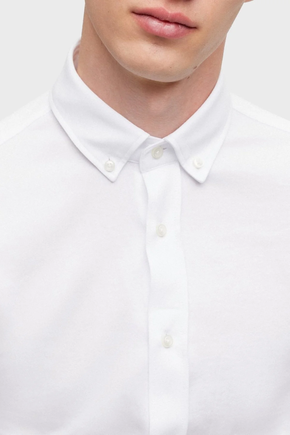 Boss Pamuklu Slim Fit Düğmeli Yaka Streç Gabardin Erkek Gömlek 50490349 100 BEYAZ - 3