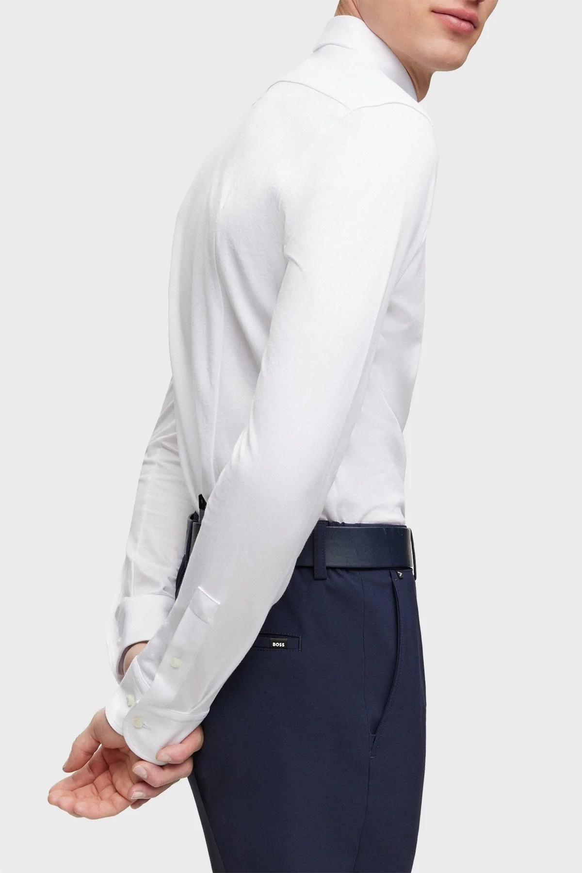 Boss Pamuklu Slim Fit Düğmeli Yaka Streç Gabardin Erkek Gömlek 50490349 100 BEYAZ - 5