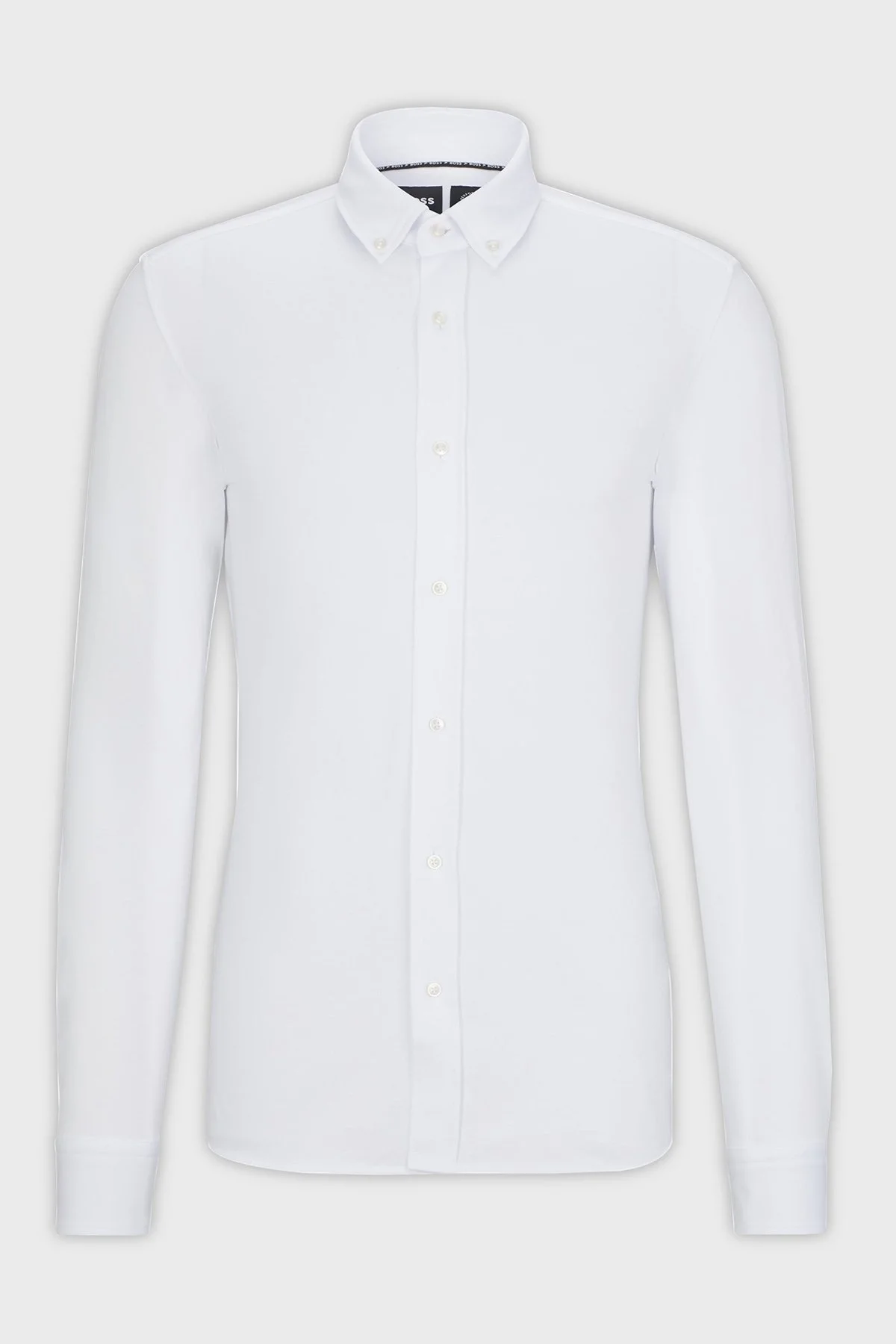 Boss Pamuklu Slim Fit Düğmeli Yaka Streç Gabardin Erkek Gömlek 50490349 100 BEYAZ - 6