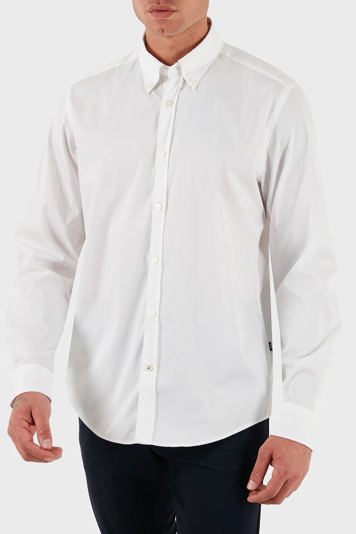 Boss Pamuklu Slim Fit Düğmeli Yaka Uzun Kollu Erkek Gömlek 50545227 100 BEYAZ - 1