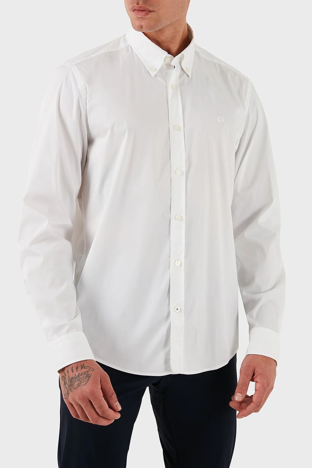 Boss Pamuklu Slim Fit Düğmeli Yaka Uzun Kollu Erkek Gömlek 50545227 100 BEYAZ - 4