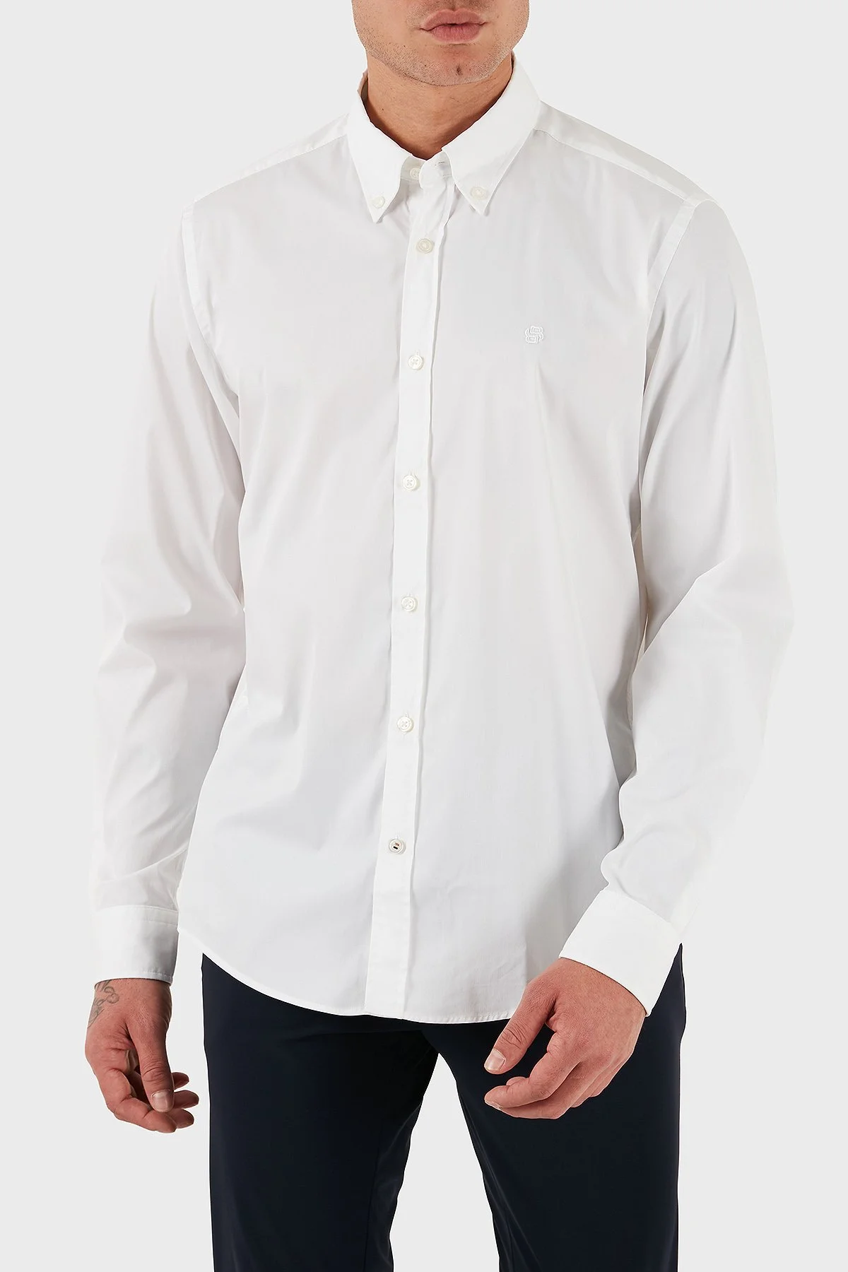 Boss Pamuklu Slim Fit Düğmeli Yaka Uzun Kollu Erkek Gömlek 50545227 100 BEYAZ - 5