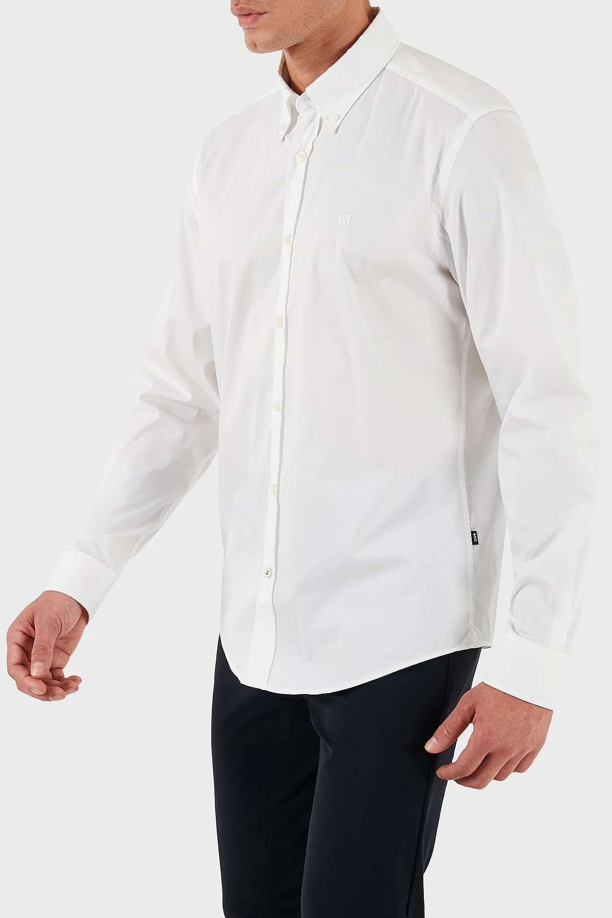 Boss Pamuklu Slim Fit Düğmeli Yaka Uzun Kollu Erkek Gömlek 50545227 100 BEYAZ - 6