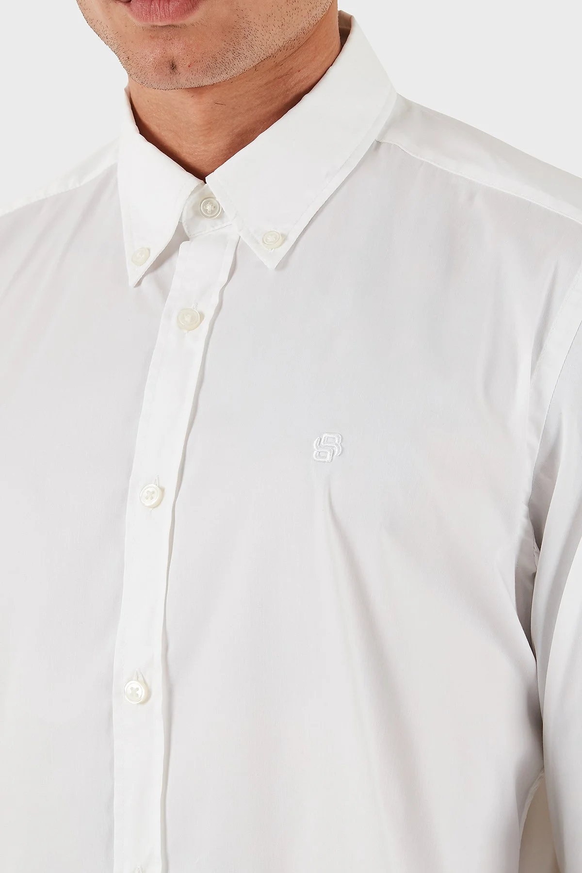 Boss Pamuklu Slim Fit Düğmeli Yaka Uzun Kollu Erkek Gömlek 50545227 100 BEYAZ - 7