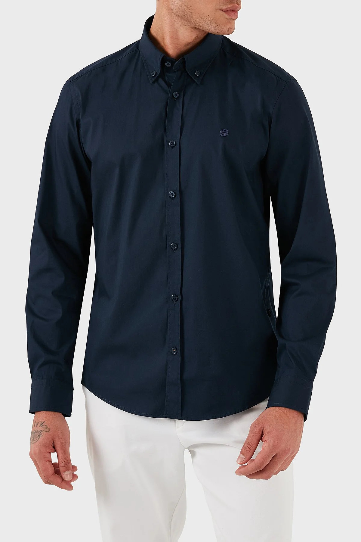 Boss Pamuklu Slim Fit Düğmeli Yaka Uzun Kollu Erkek Gömlek 50545227 404 LACİVERT - 1