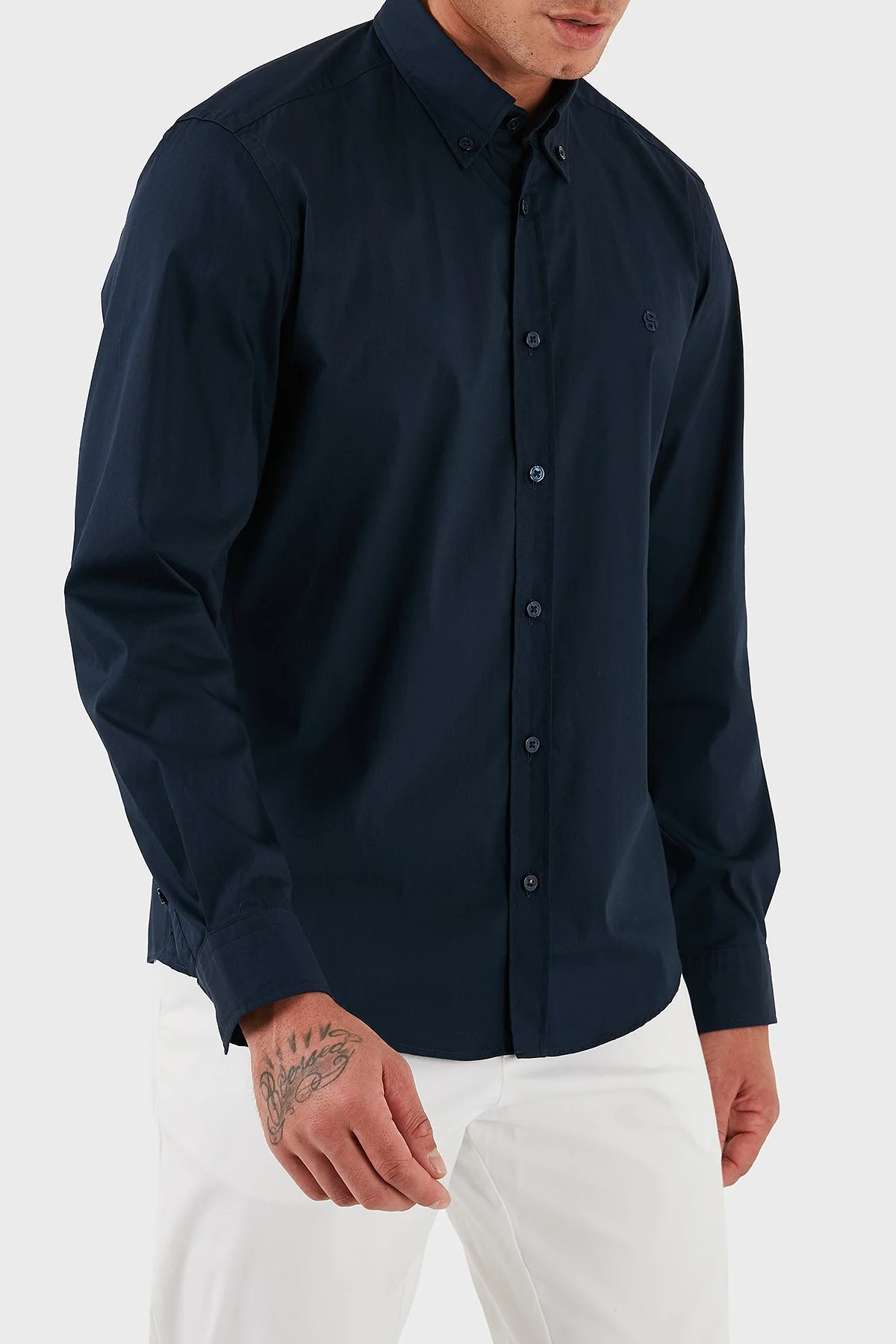 Boss Pamuklu Slim Fit Düğmeli Yaka Uzun Kollu Erkek Gömlek 50545227 404 LACİVERT - 4