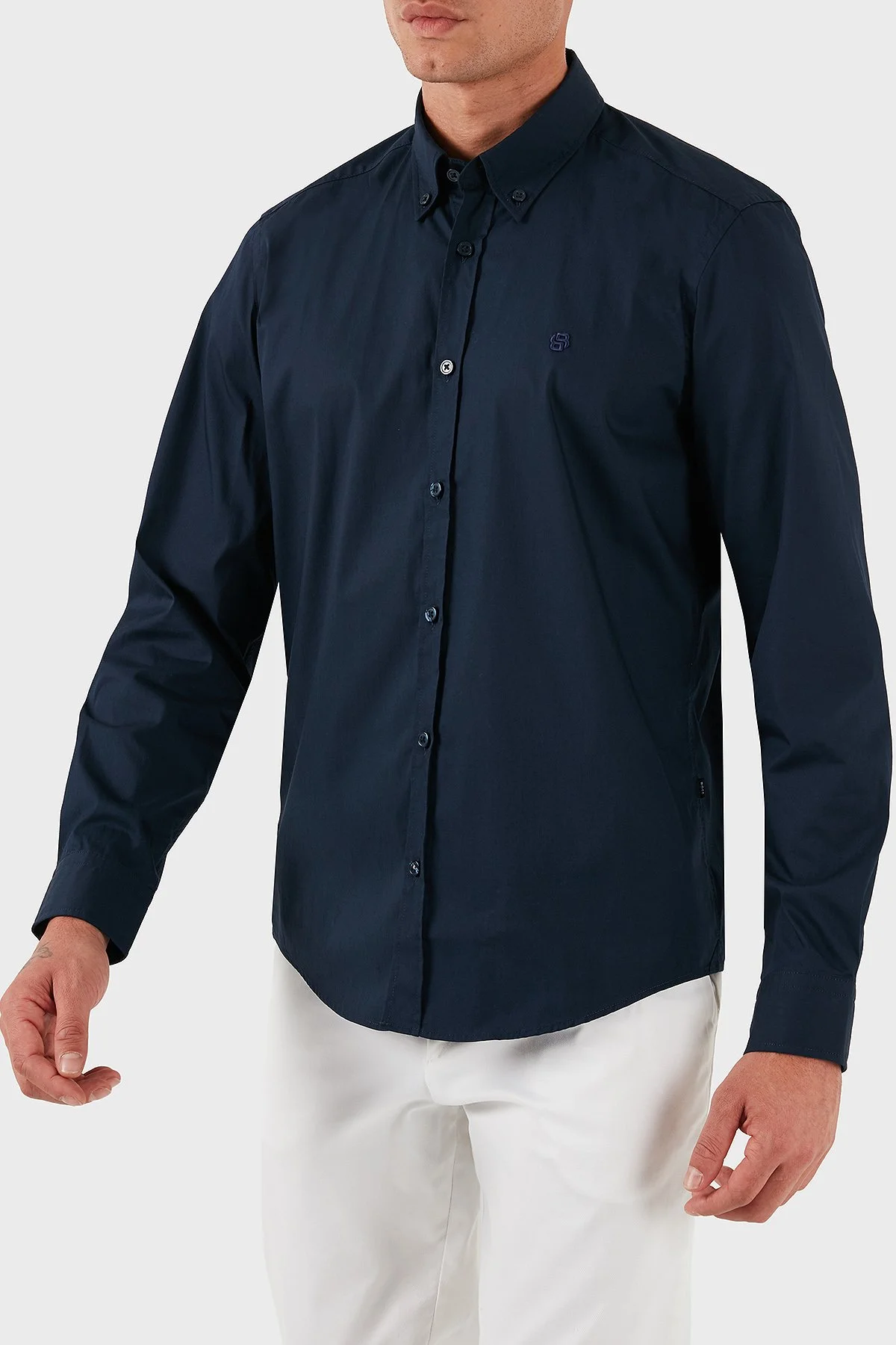 Boss Pamuklu Slim Fit Düğmeli Yaka Uzun Kollu Erkek Gömlek 50545227 404 LACİVERT - 5