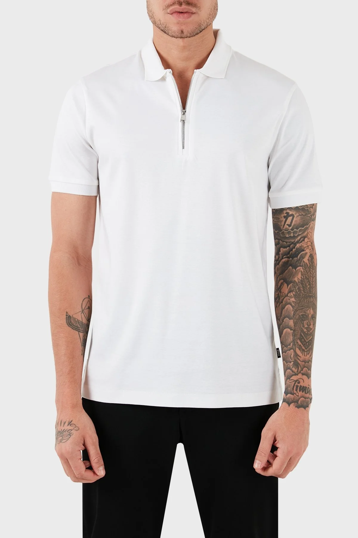 Boss Pamuklu Slim Fit Fermuarlı Erkek Polo Yaka T Shirt 50513375 100 BEYAZ - 1