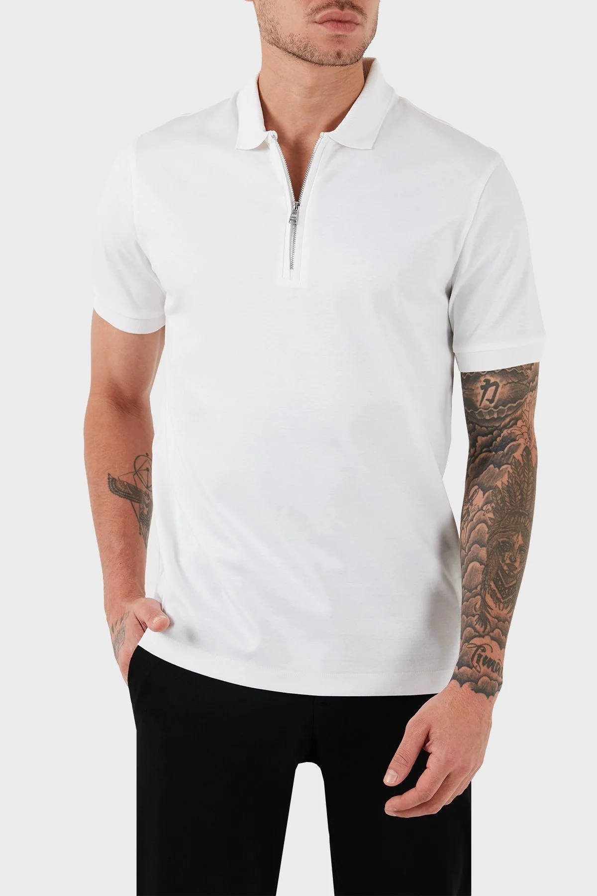Boss Pamuklu Slim Fit Fermuarlı Erkek Polo Yaka T Shirt 50513375 100 BEYAZ - 3