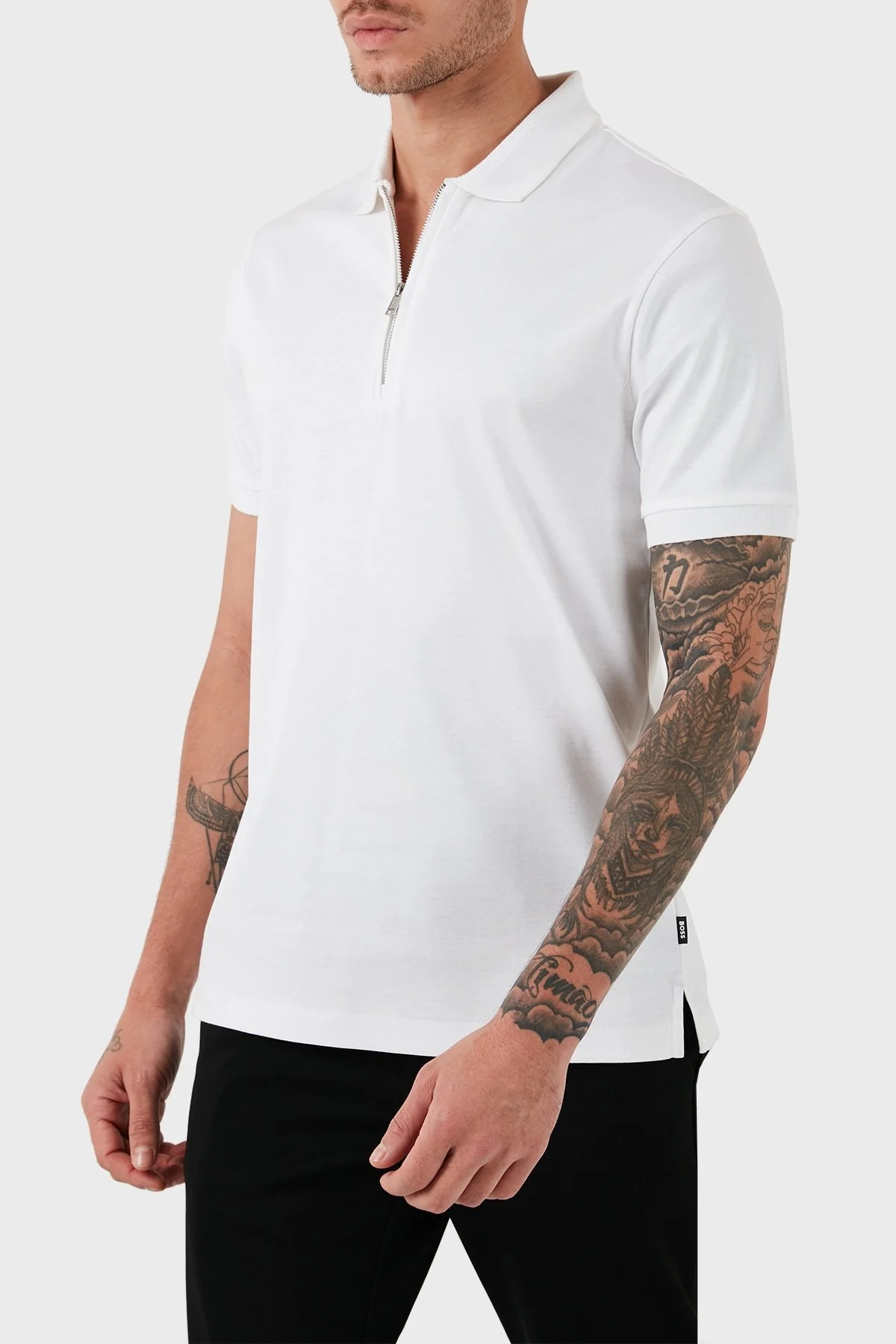 Boss Pamuklu Slim Fit Fermuarlı Erkek Polo Yaka T Shirt 50513375 100 BEYAZ - 4