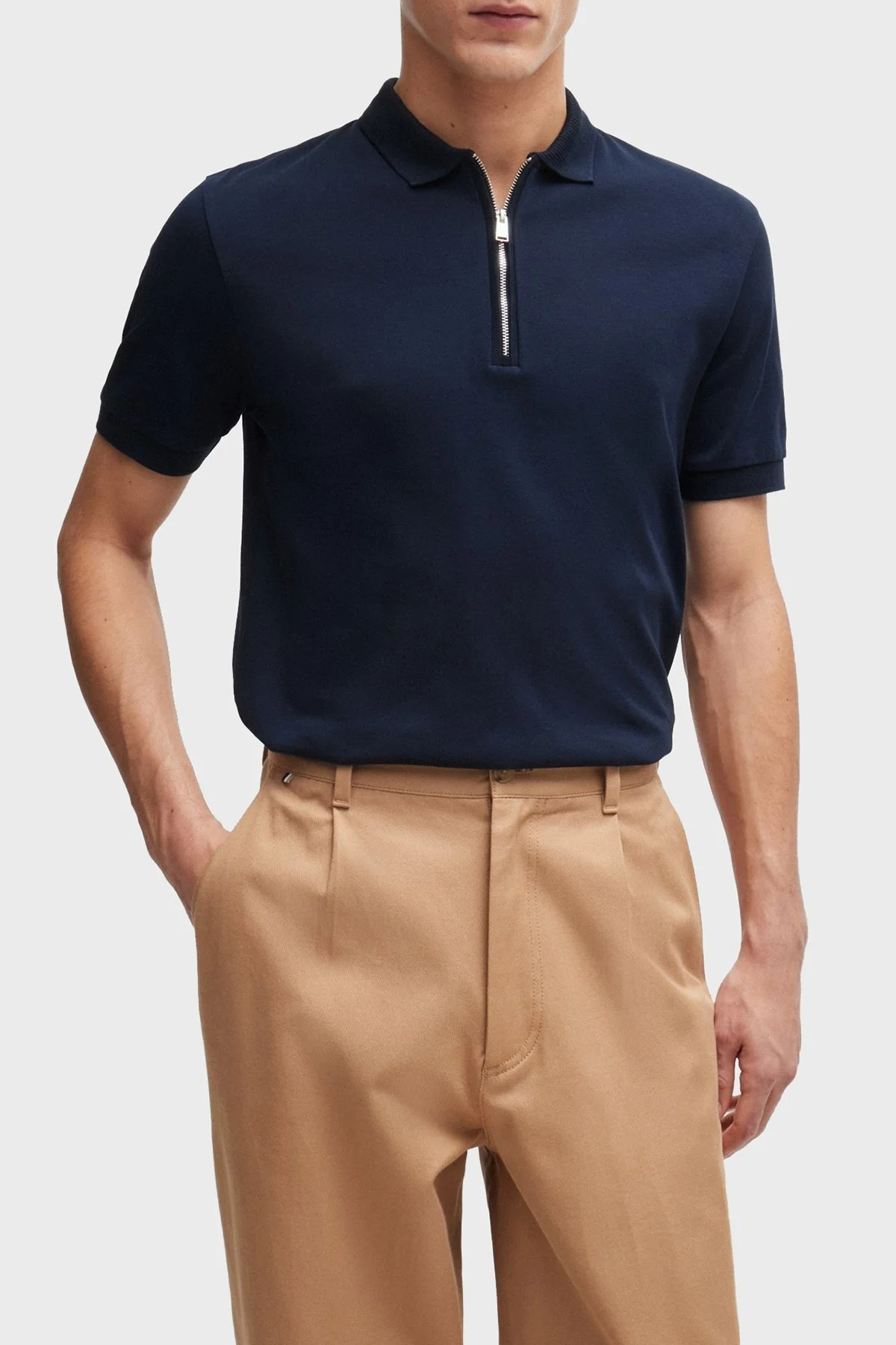 Boss Pamuklu Slim Fit Fermuarlı Erkek Polo Yaka T Shirt 50513375 404 LACİVERT - 1