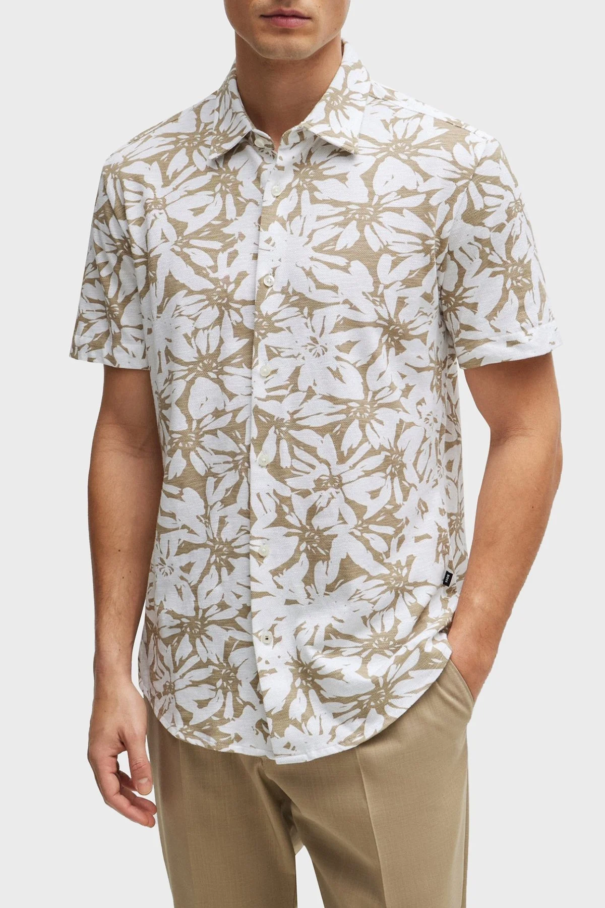 Boss Pamuklu Slim Fit Kısa Kollu Erkek Gömlek 50513760 100 BEYAZ-BEJ - 7