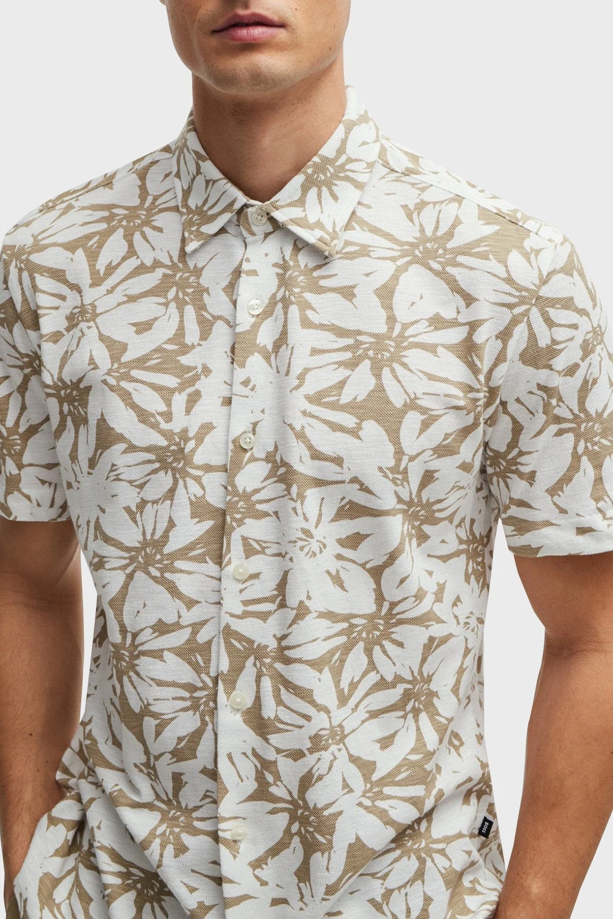 Boss Pamuklu Slim Fit Kısa Kollu Erkek Gömlek 50513760 100 BEYAZ-BEJ - 10