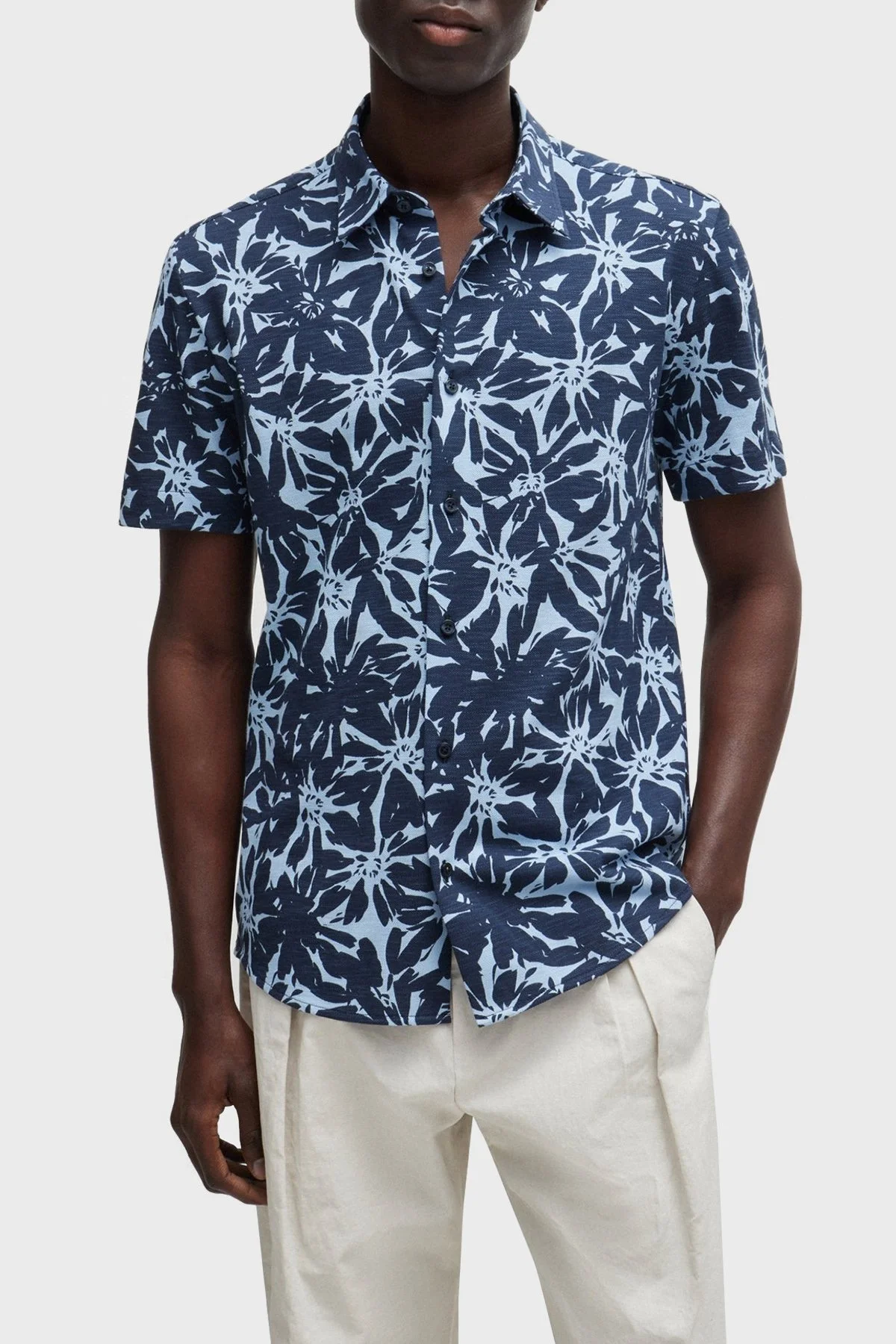 Boss Pamuklu Slim Fit Kısa Kollu Erkek Gömlek 50513760 404 LACİVERT - 1