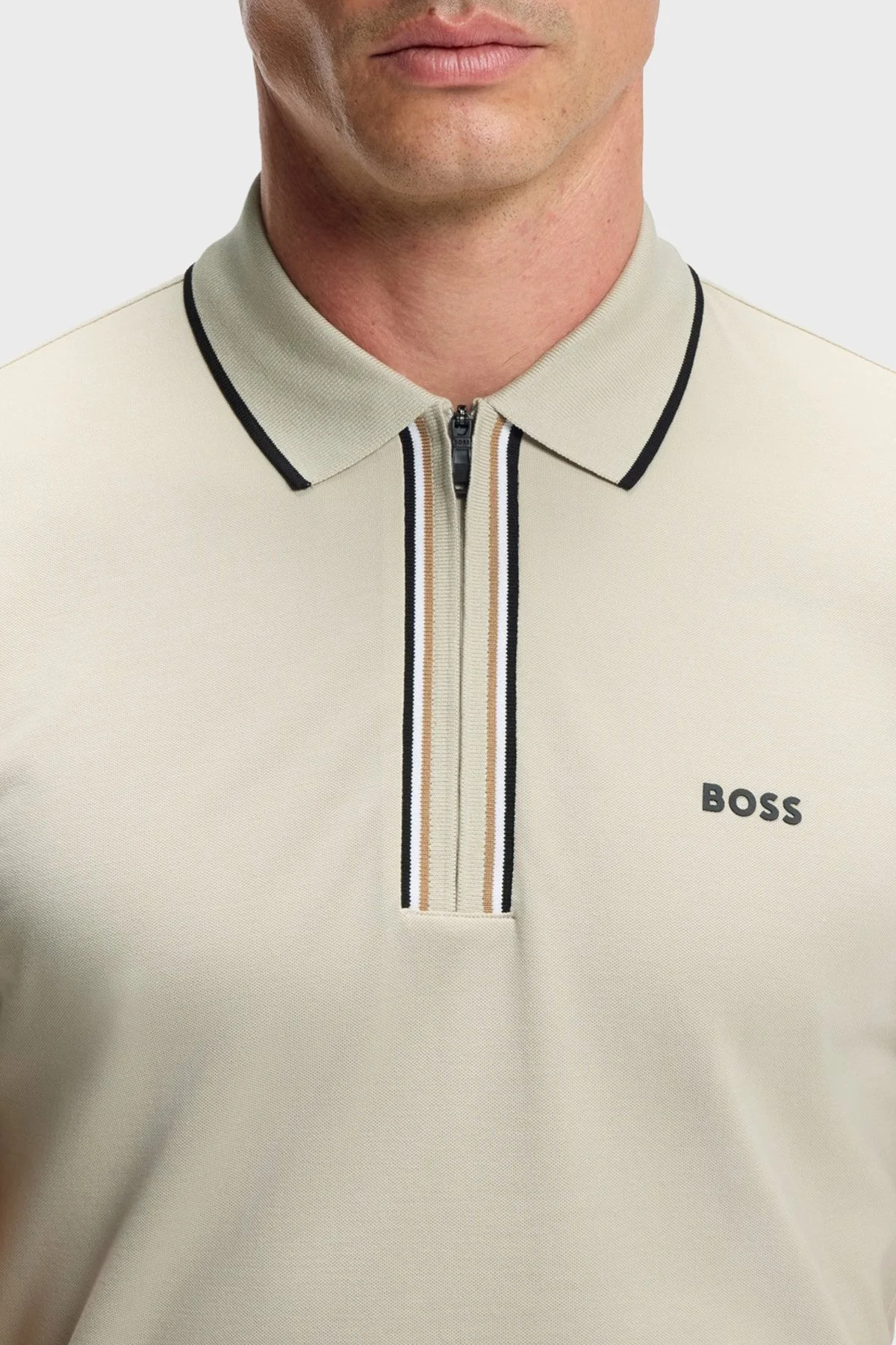 Boss Pamuklu Slim Fit Logolu Fermuarlı Erkek Polo 50555698 272 BEJ - 4