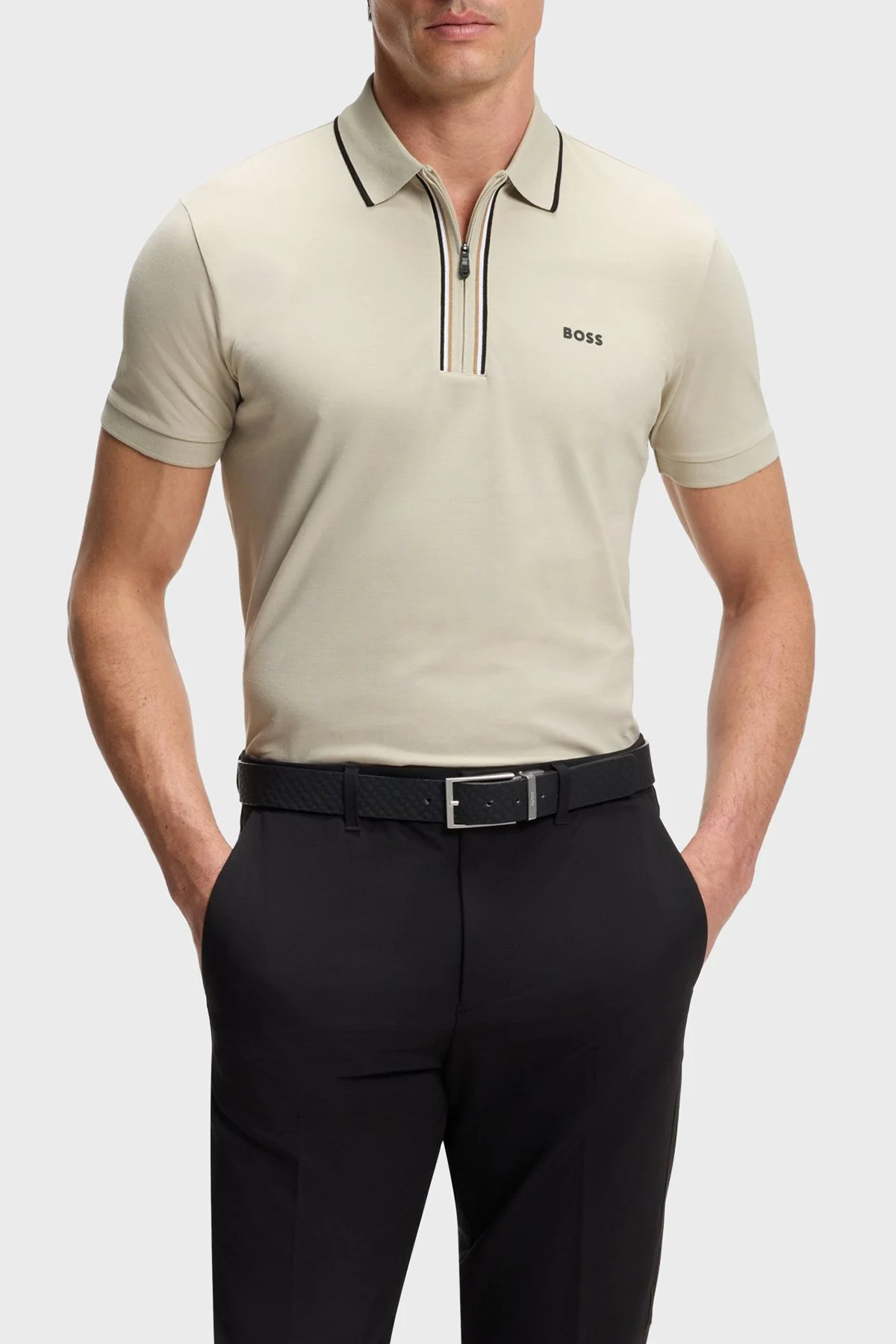 Boss Pamuklu Slim Fit Logolu Fermuarlı Erkek Polo 50555698 272 BEJ - 1
