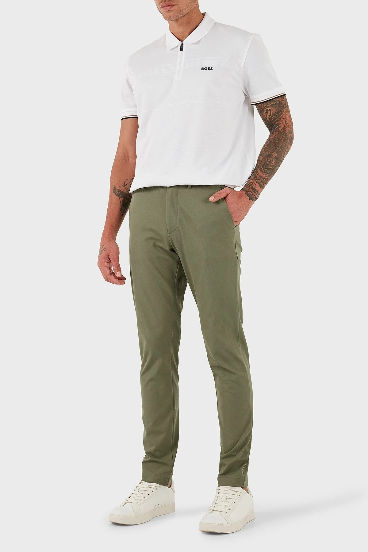 Boss Pamuklu Slim Fit Normal Bel Dar Paça Chino Erkek Pantolon 50543945 314 HAKİ - 2