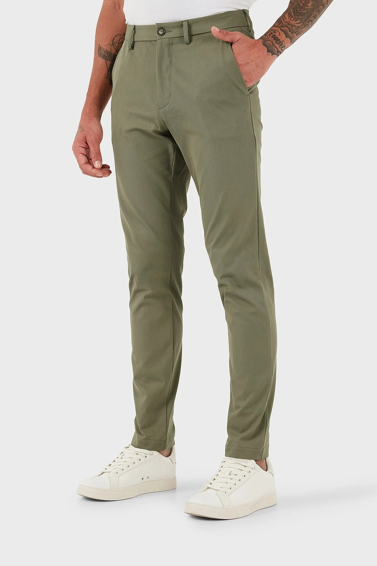 Boss Pamuklu Slim Fit Normal Bel Dar Paça Chino Erkek Pantolon 50543945 314 HAKİ - 4