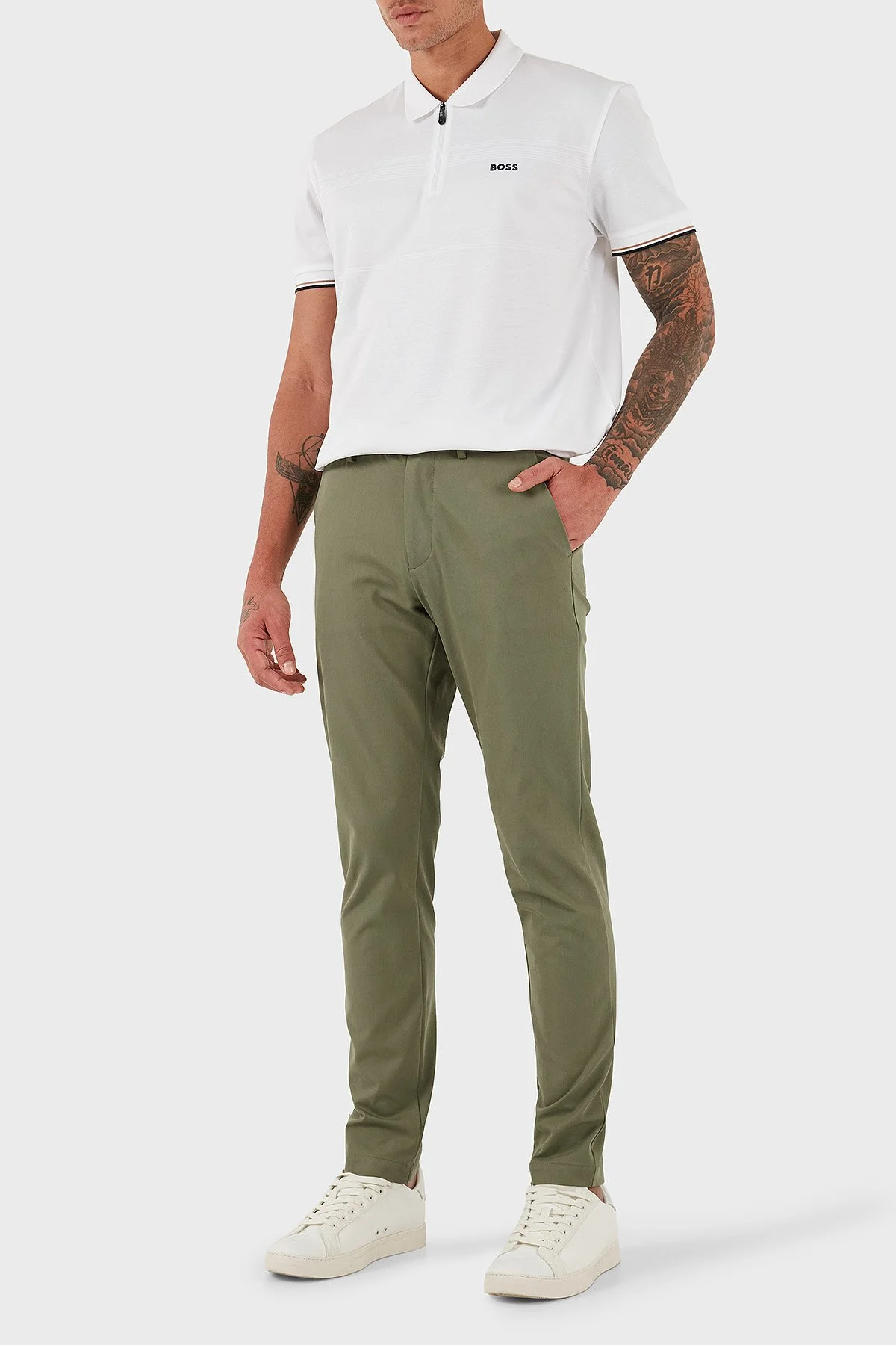 Boss Pamuklu Slim Fit Normal Bel Dar Paça Chino Erkek Pantolon 50543945 314 HAKİ - 2