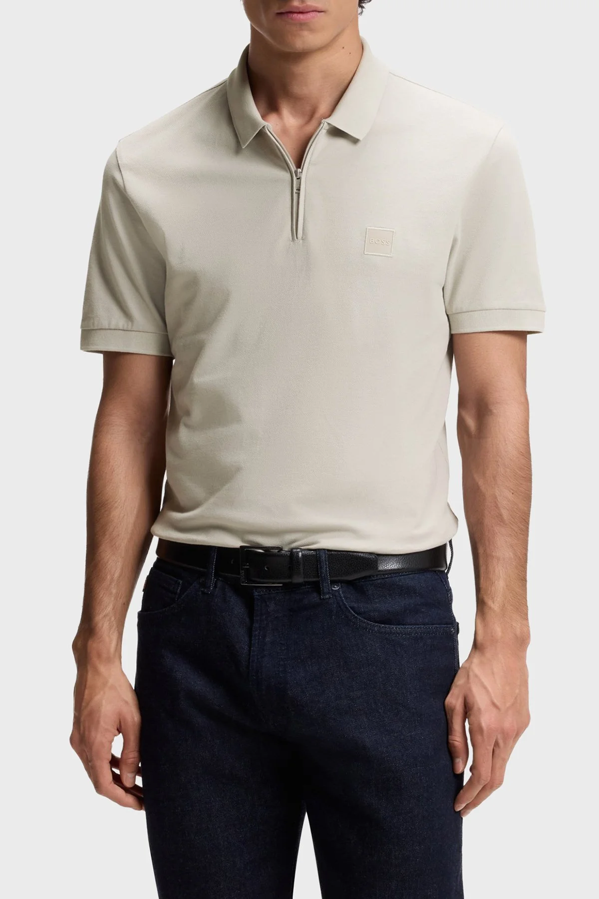 Boss Pamuklu Slim Fit Yarım Fermuarlı Erkek Polo 50537507 070 BEJ - 1