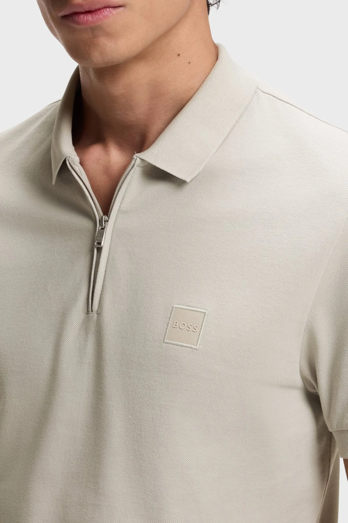 Boss Pamuklu Slim Fit Yarım Fermuarlı Erkek Polo 50537507 070 BEJ - 4