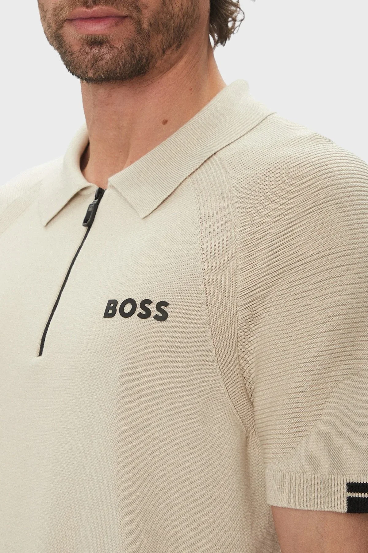 Boss Pamuklu Slim Fit Yarım Fermuarlı Erkek Polo Yaka T Shirt 50537146 284 BEJ - 9