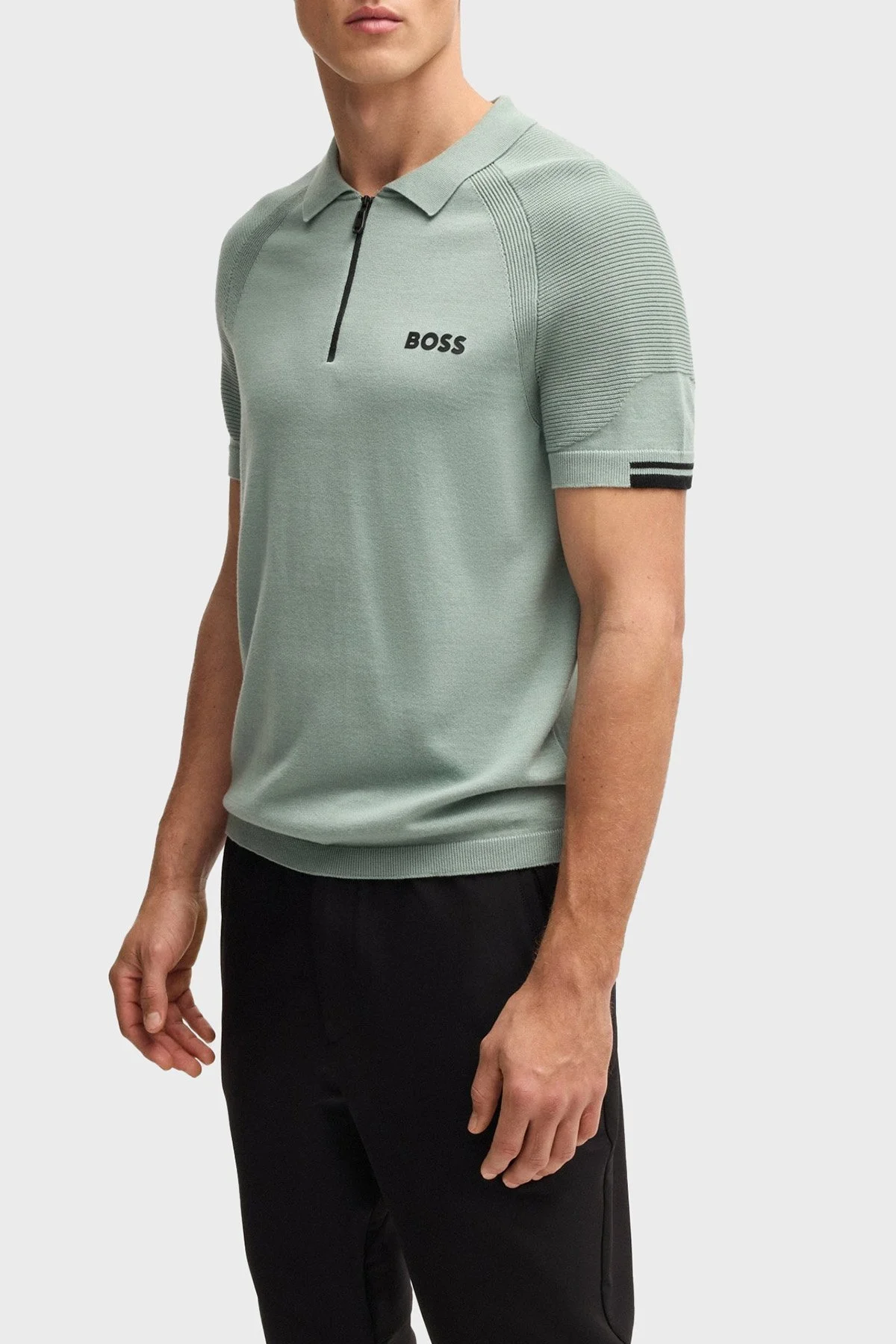 Boss Pamuklu Slim Fit Yarım Fermuarlı Erkek Polo Yaka T Shirt 50537146 357 AÇIK YEŞİL - 6