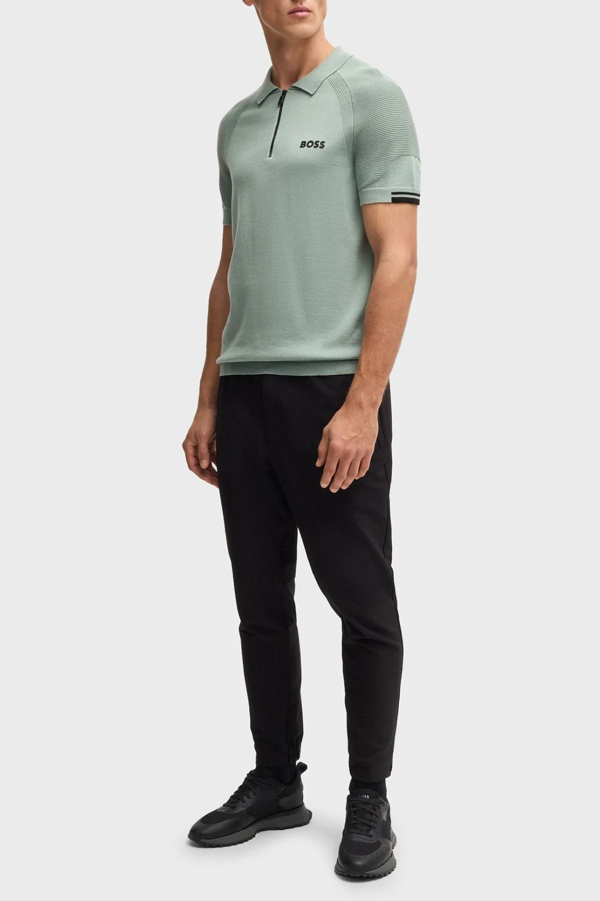 Boss Pamuklu Slim Fit Yarım Fermuarlı Erkek Polo Yaka T Shirt 50537146 357 AÇIK YEŞİL - 7