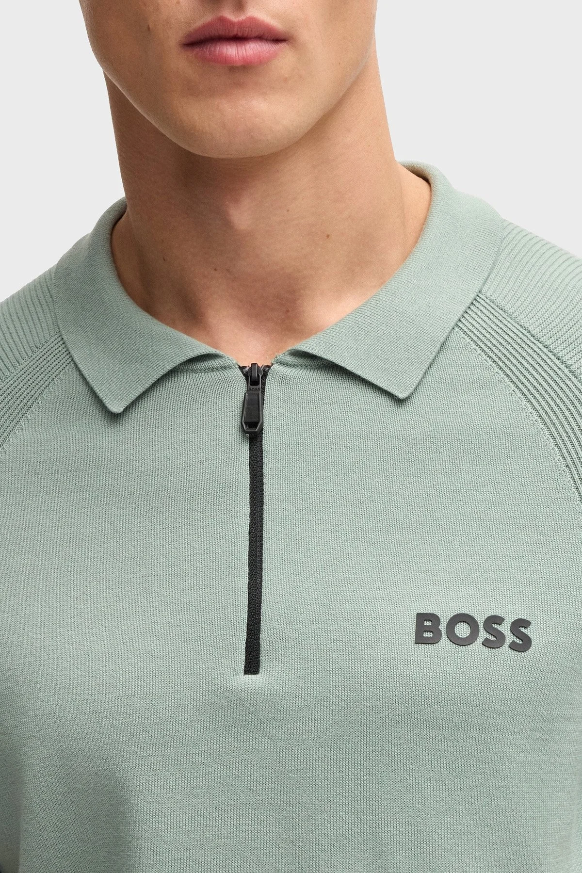 Boss Pamuklu Slim Fit Yarım Fermuarlı Erkek Polo Yaka T Shirt 50537146 357 AÇIK YEŞİL - 9