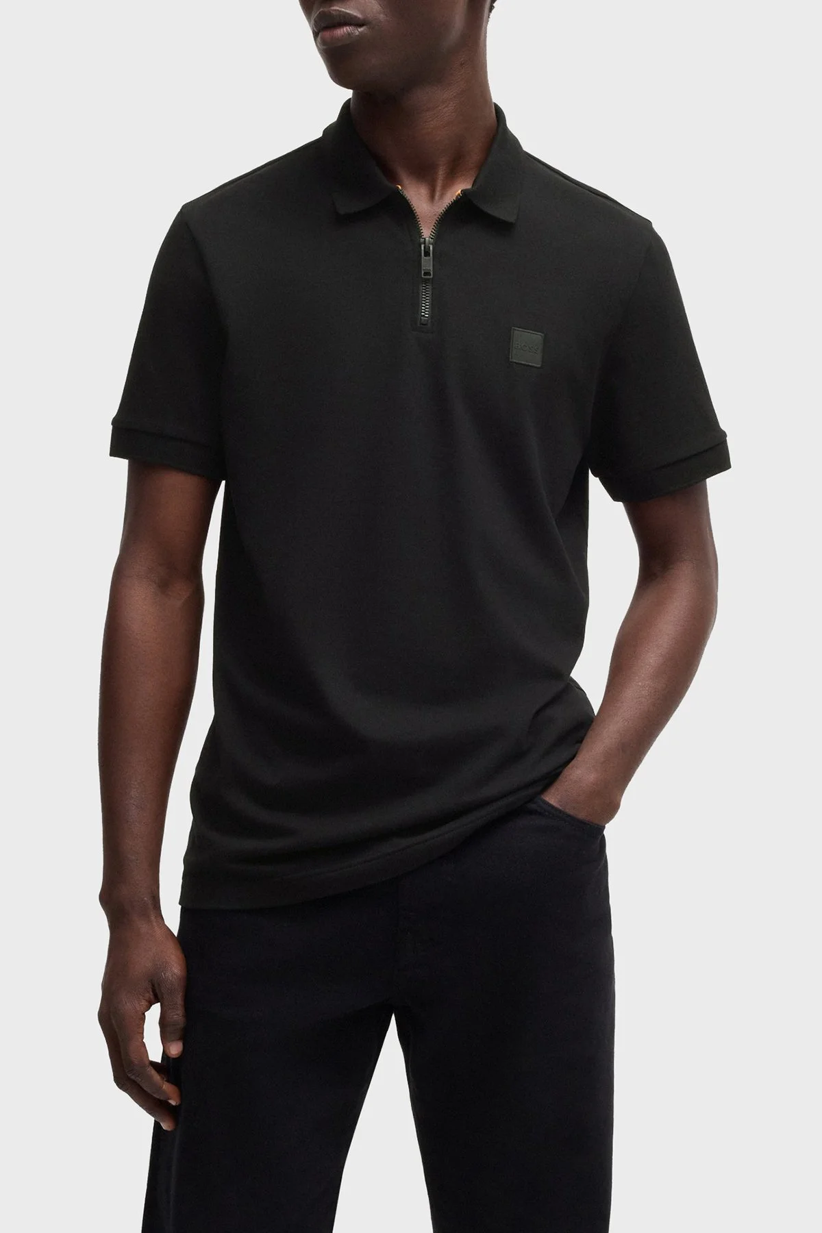 Boss Pamuklu Slim Fit Yarım Fermuarlı Erkek Polo Yaka T Shirt 50537507 001 SİYAH - 1