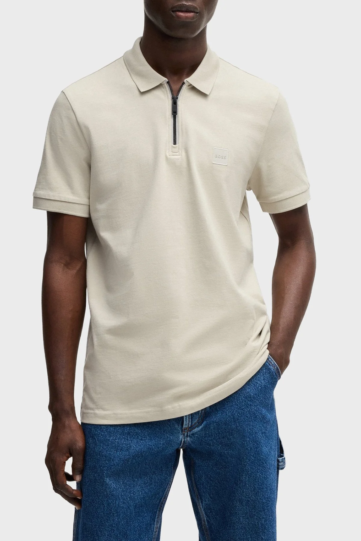 Boss Pamuklu Slim Fit Yarım Fermuarlı Erkek Polo Yaka T Shirt 50537507 271 GRİ - 1