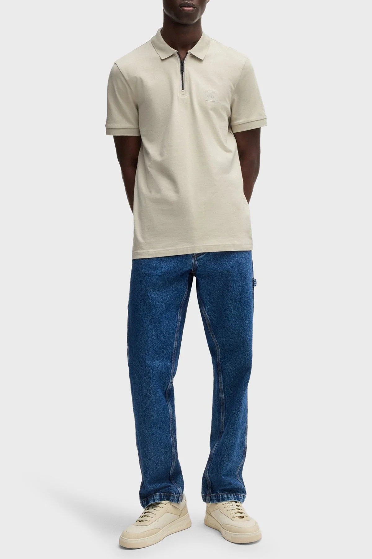 Boss Pamuklu Slim Fit Yarım Fermuarlı Erkek Polo Yaka T Shirt 50537507 271 GRİ - 2