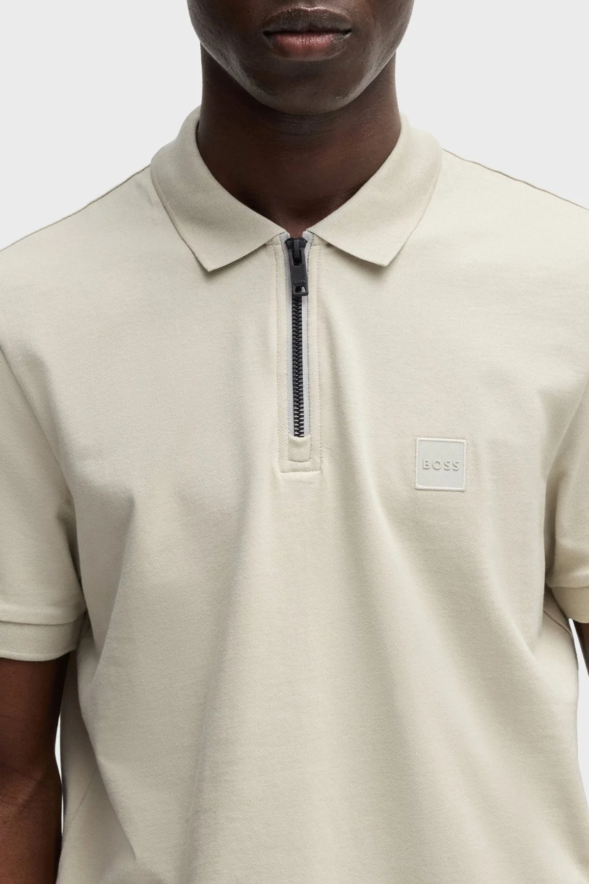 Boss Pamuklu Slim Fit Yarım Fermuarlı Erkek Polo Yaka T Shirt 50537507 271 GRİ - 4